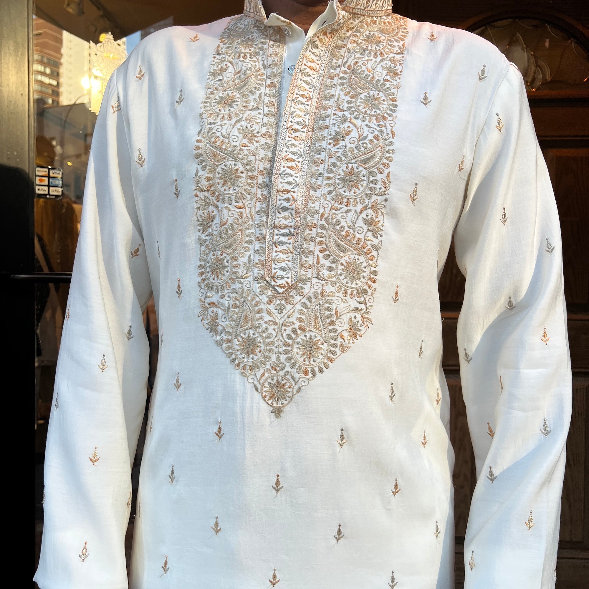 Cream Embroidered  Kurta - Vintage India NYC