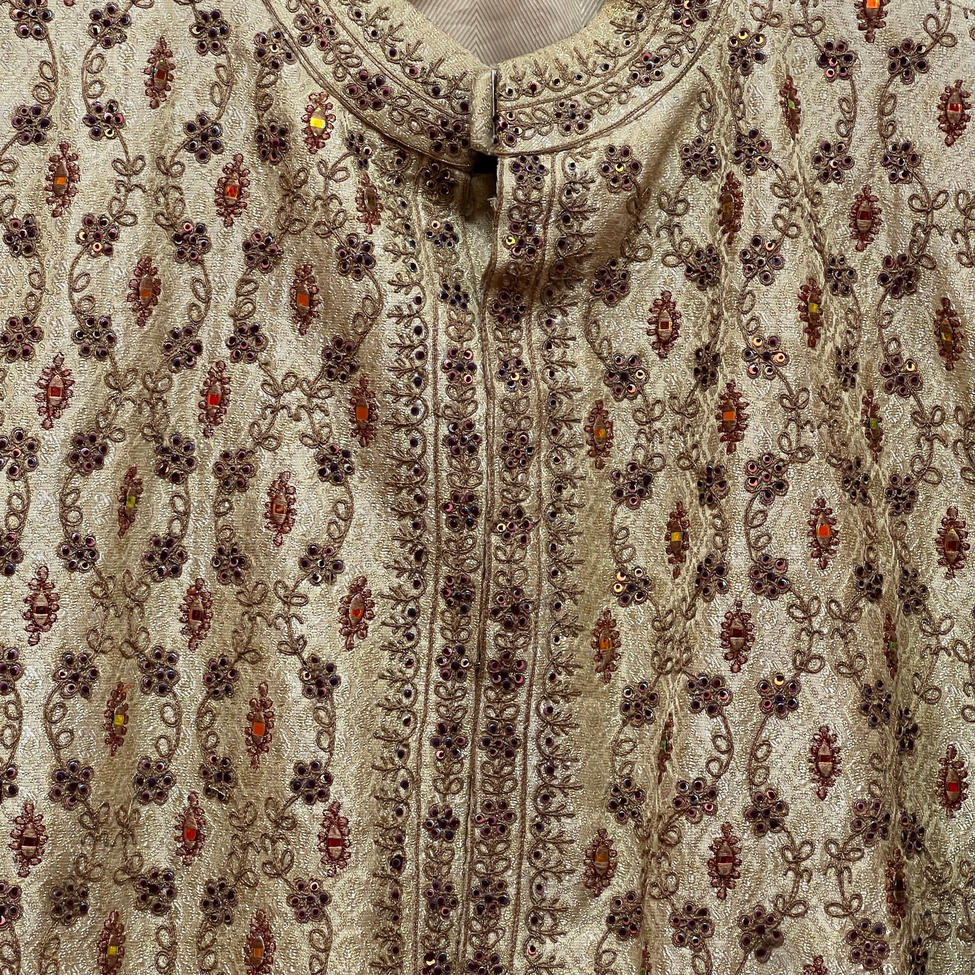 Cream Floral Sherwani - Vintage India NYC