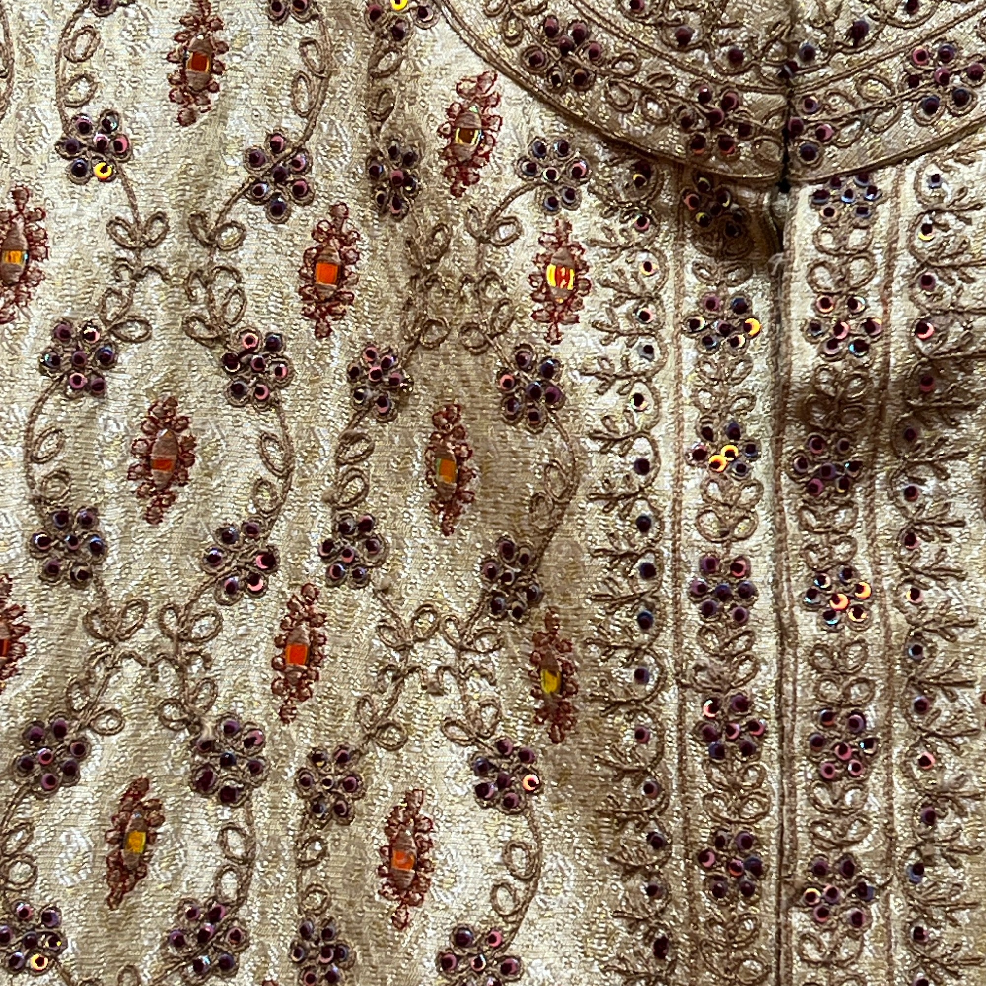 Cream Floral Sherwani - Vintage India NYC