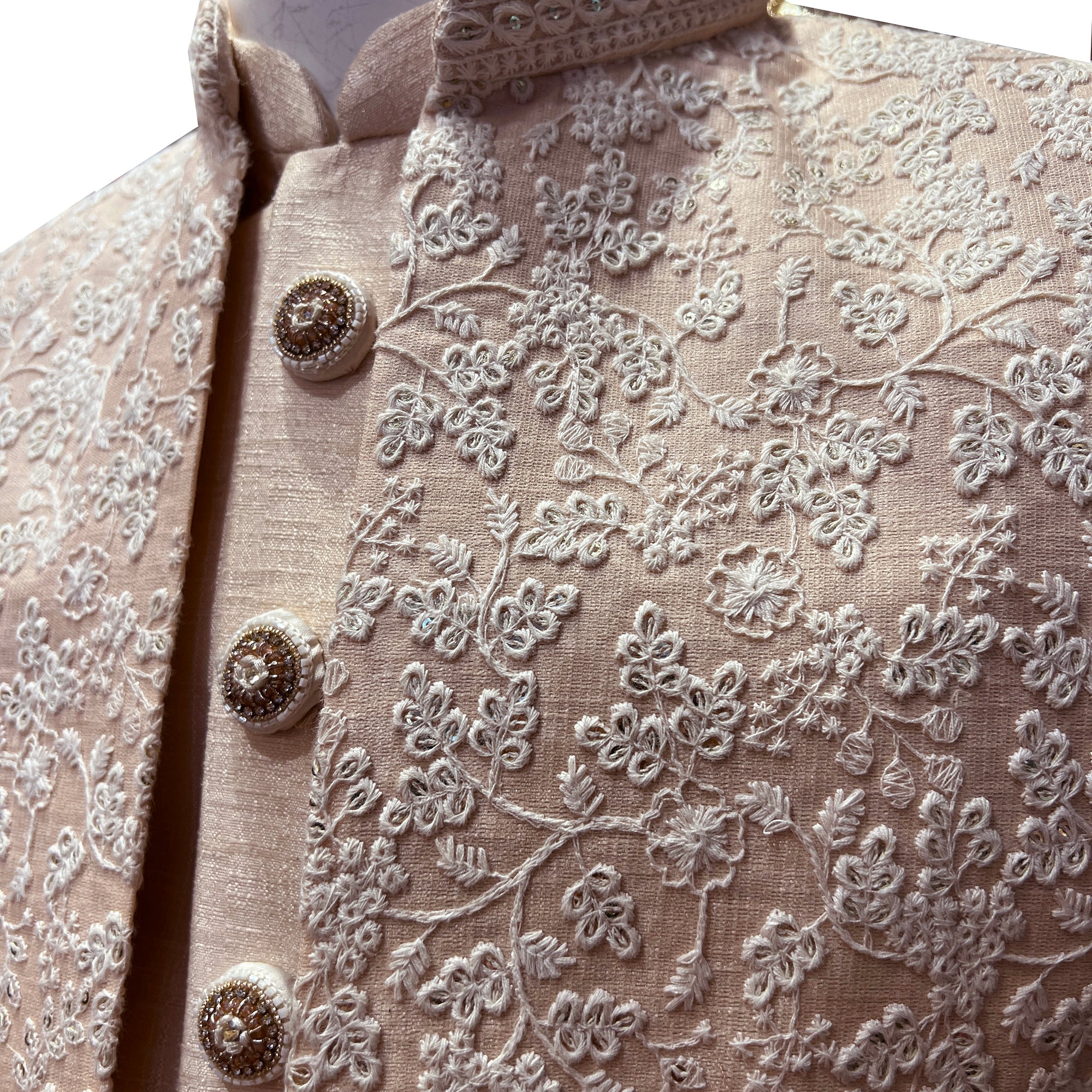 Blush Cream Floral 2 Piece Sherwani - Vintage India NYC