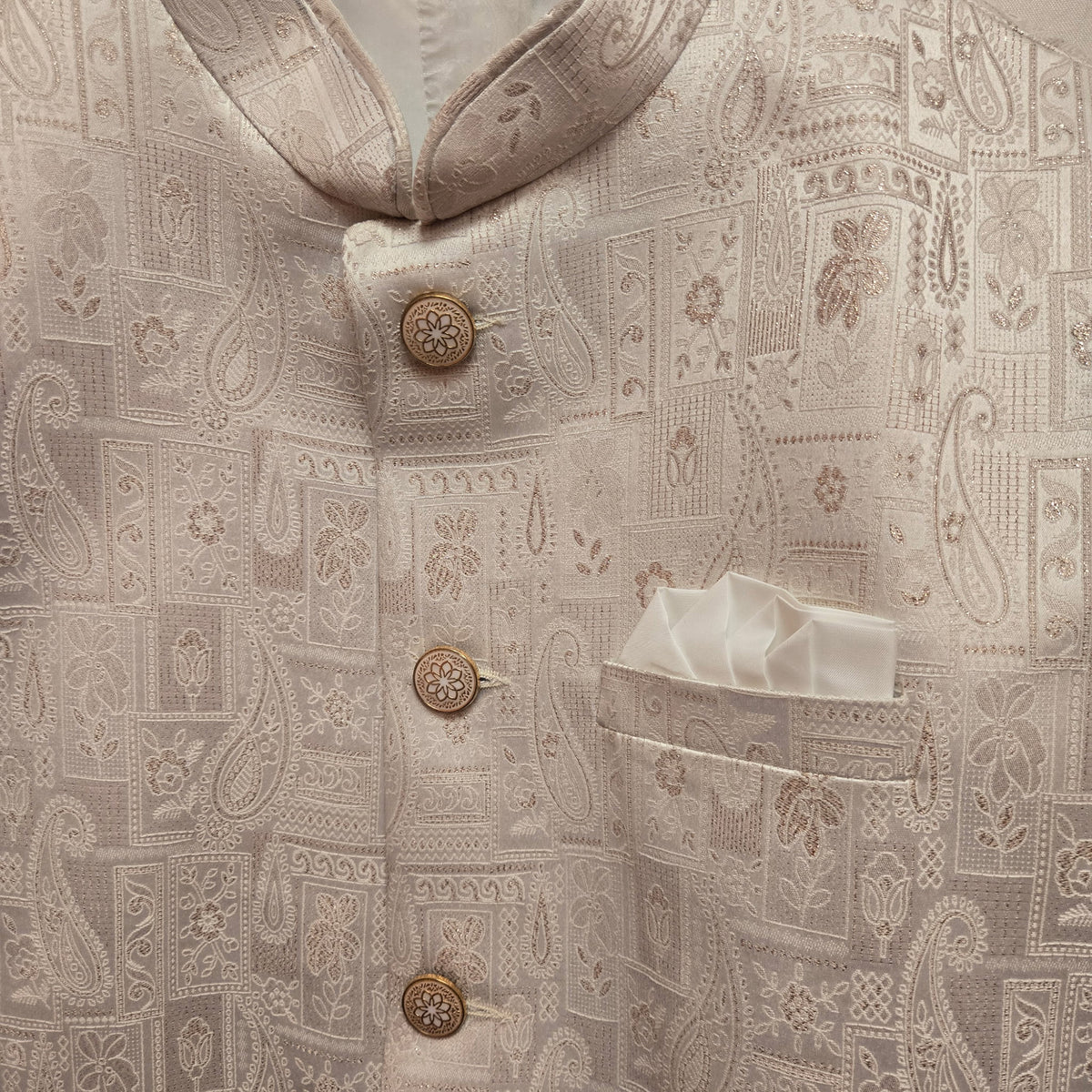 Cream Geometric Jodhpuri Jacket