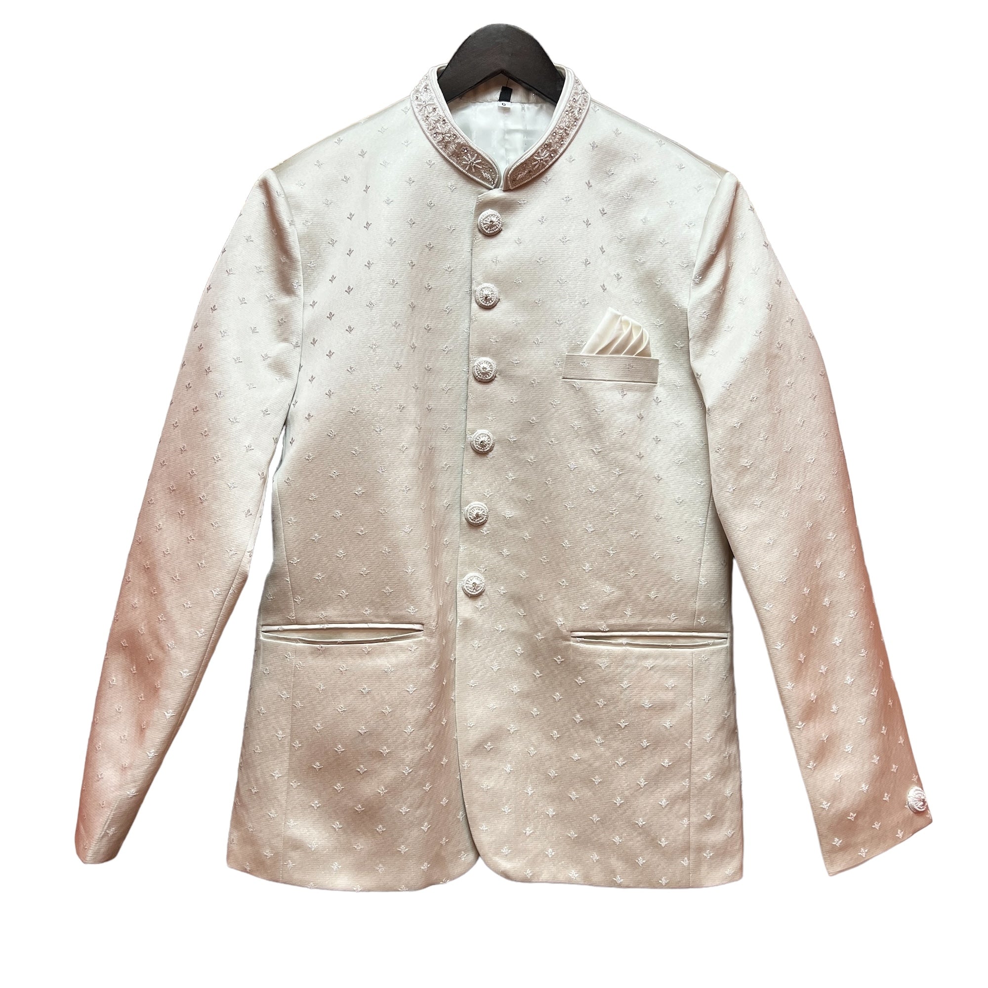 Cream Jodhpuri Jacket w Silver Motif - Vintage India NYC
