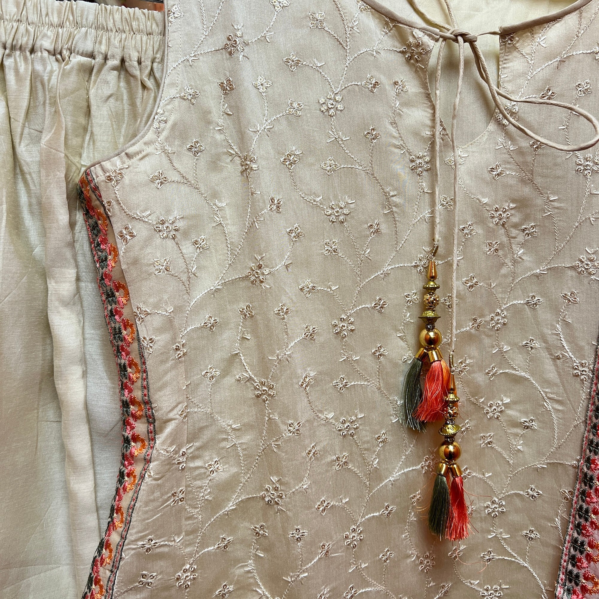 Cream Embroidered Kurta Set - Vintage India NYC