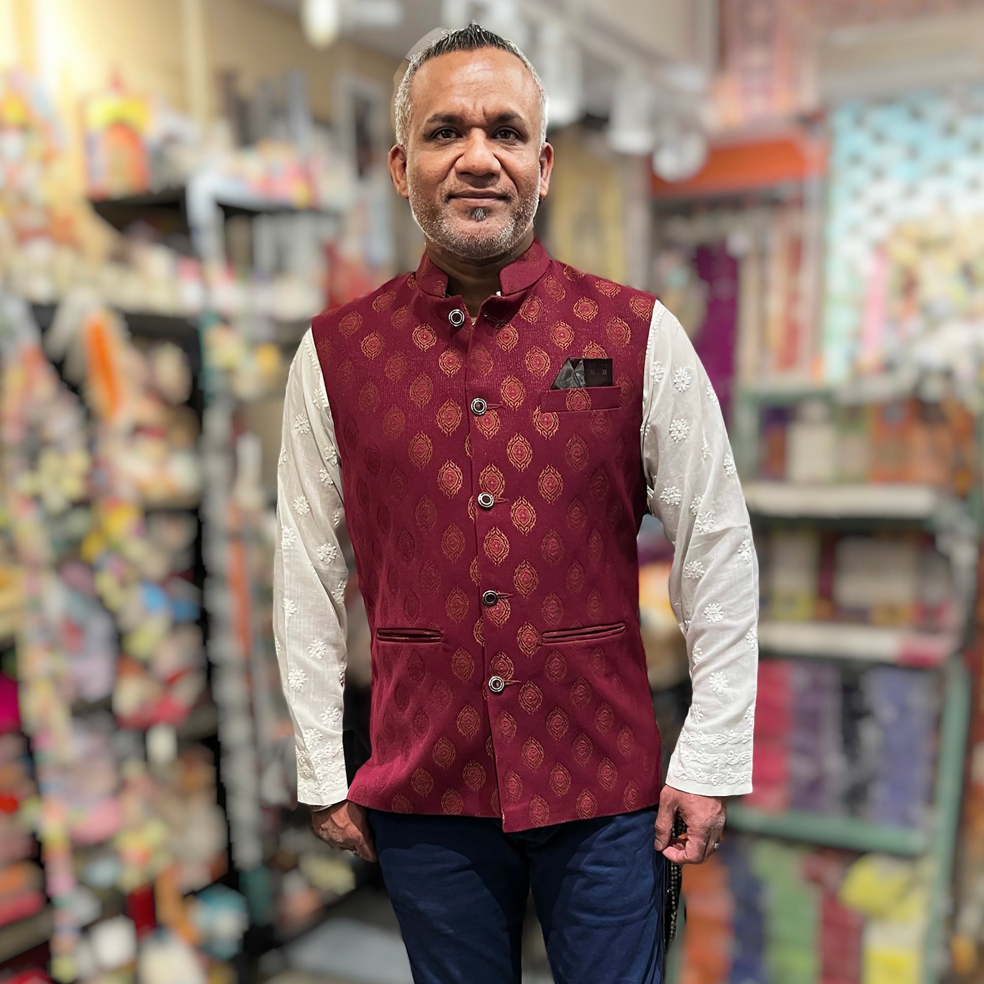 YD Crimson Brocade Vest - Vintage India NYC