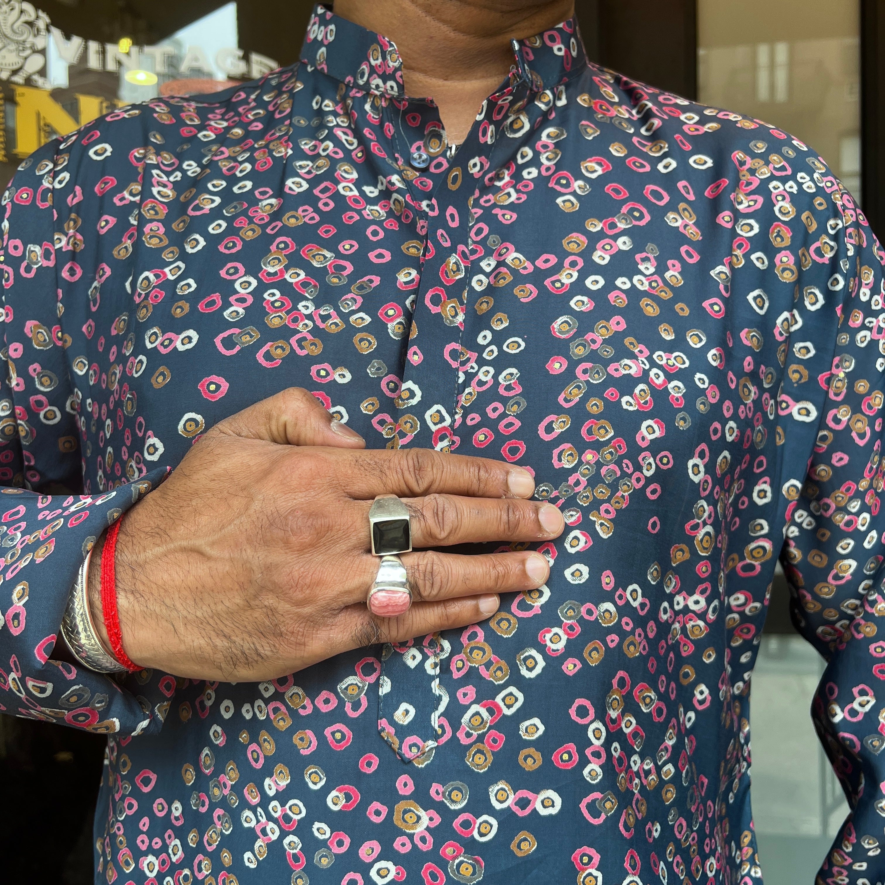 Dark Blue Bandhani Kurta - Vintage India NYC