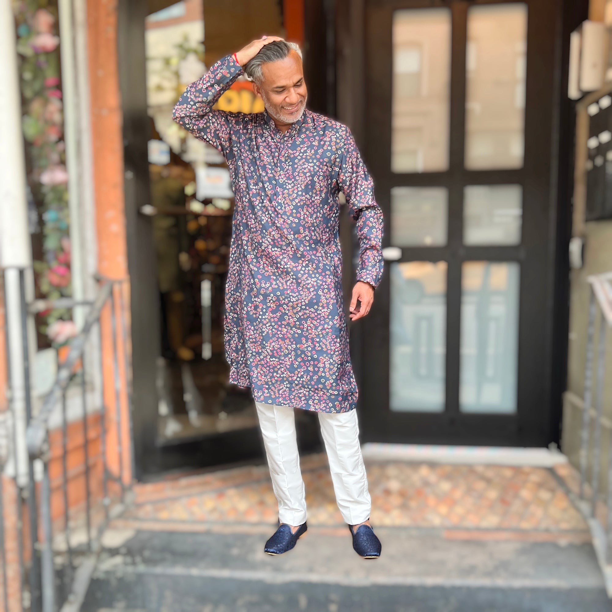 Dark Blue Bandhani Kurta - Vintage India NYC