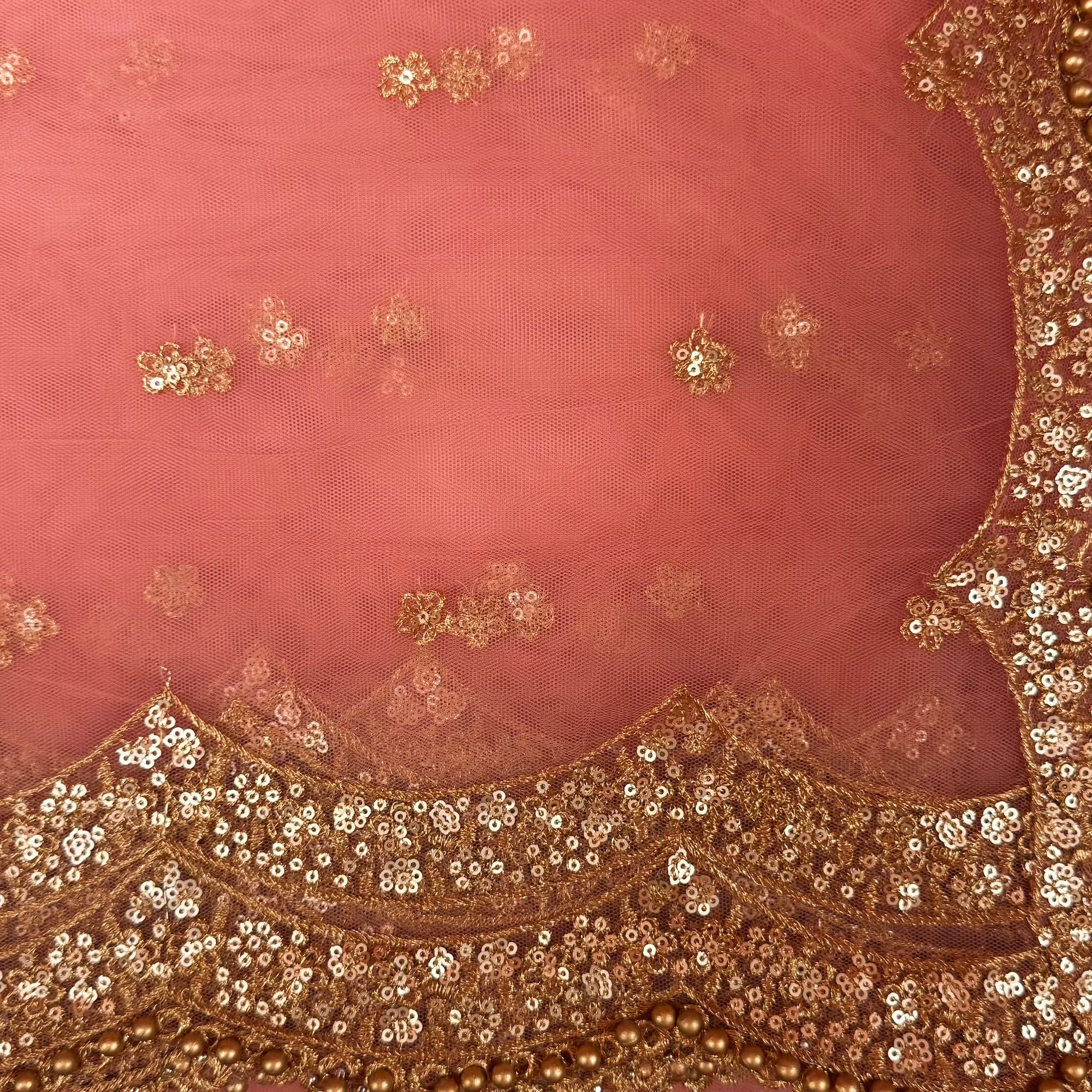 DT Gold Scallop Embroidered Dupatta - Vintage India NYC