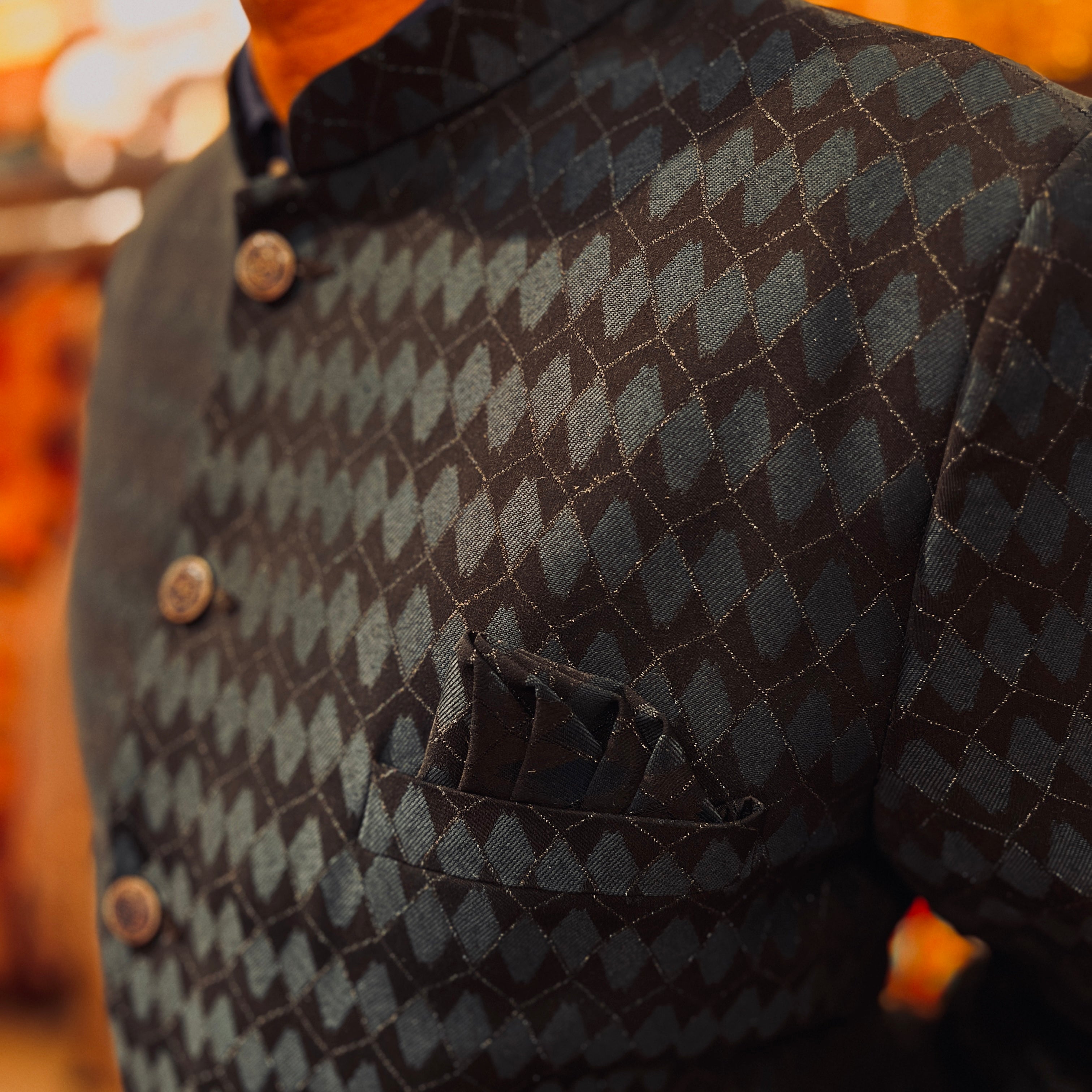Jodhpuri Jacket Argyle Print-2 Colors - Vintage India NYC
