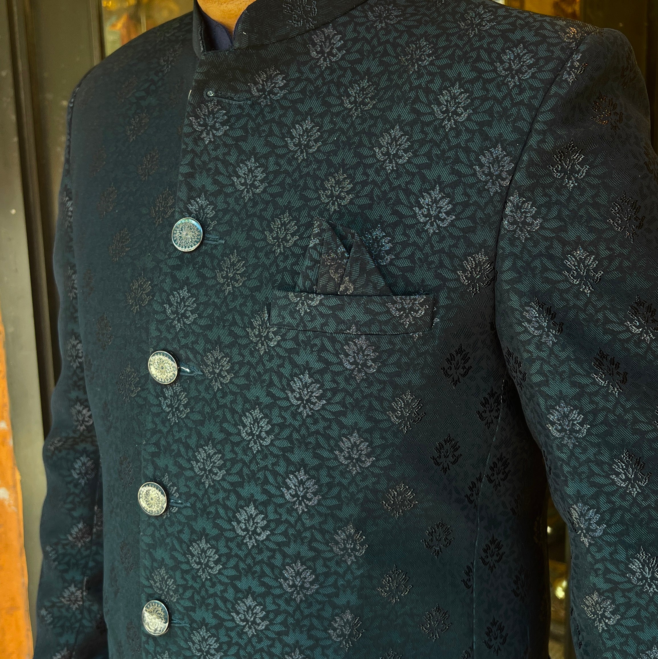 Dark Green Botanical Jodhpuri Jacket