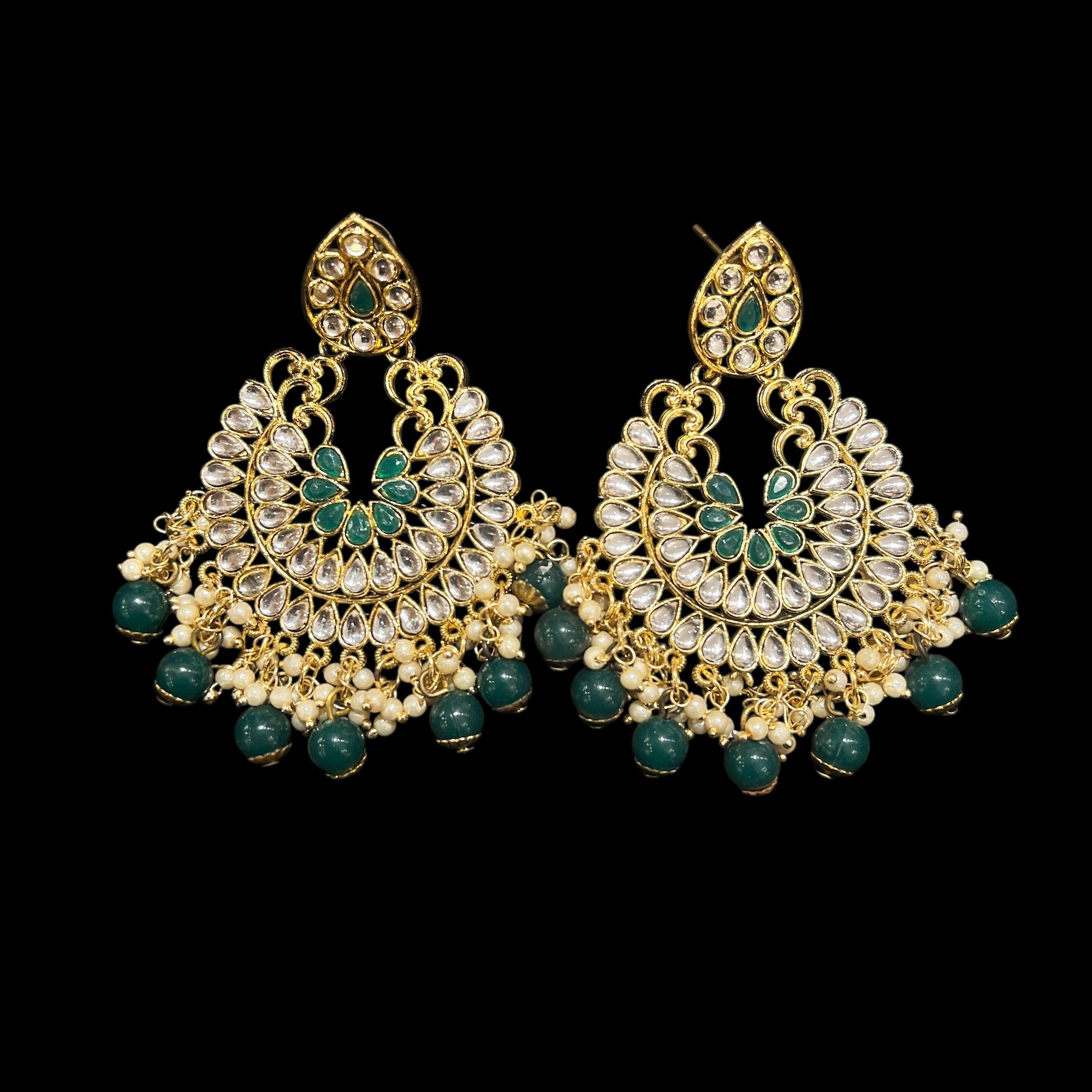 Dark Green Chandbali Earrings - Vintage India NYC