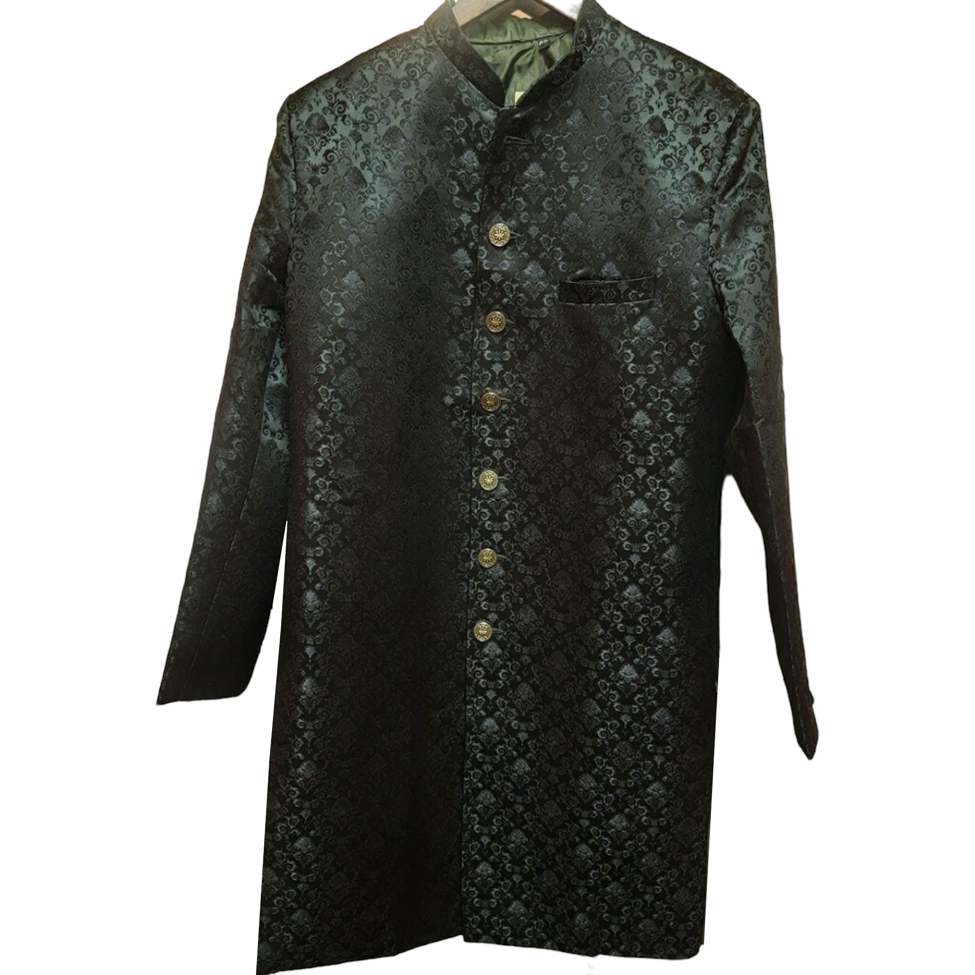 Dark Green Jacquard Sherwani - Vintage India NYC