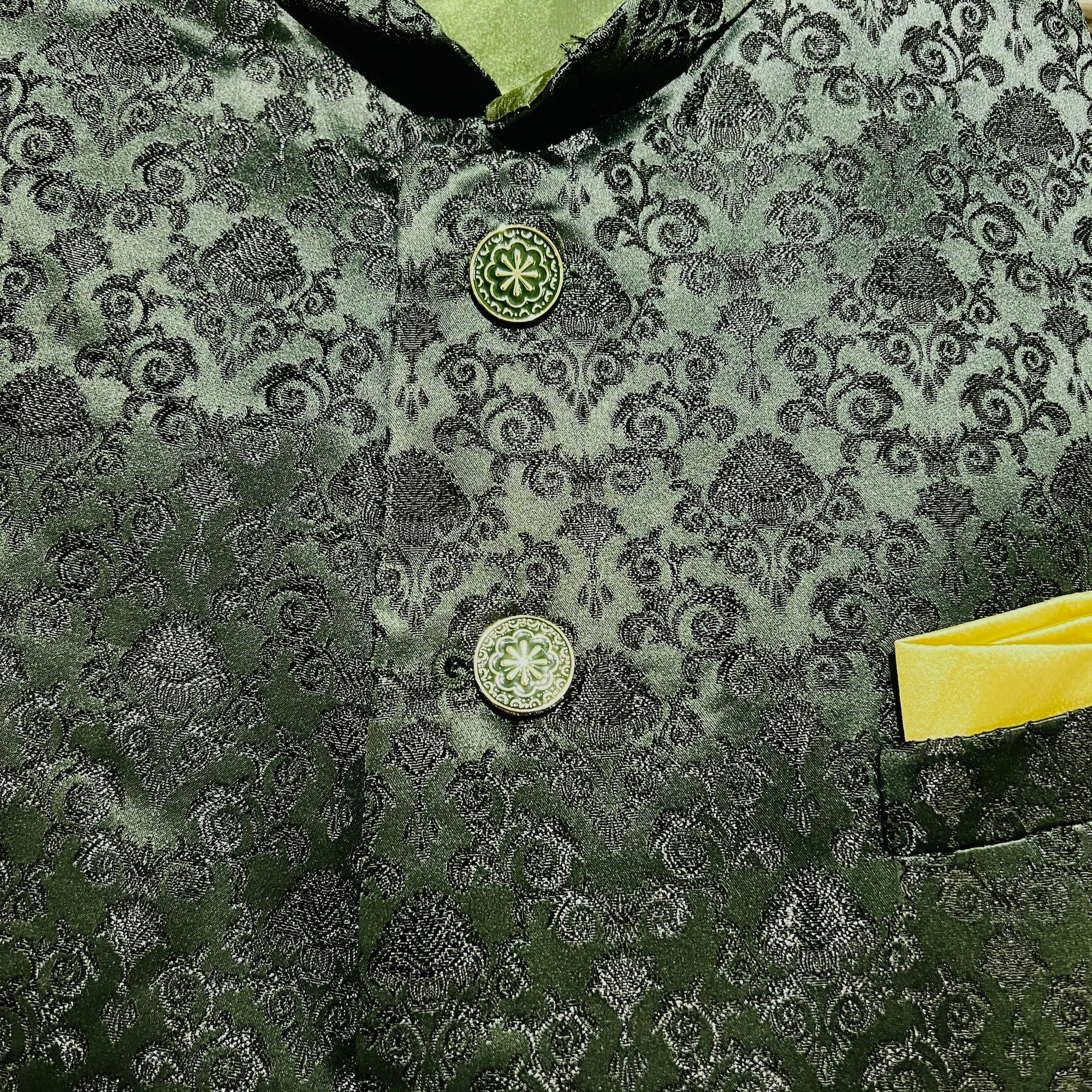 Dark Green Jacquard Sherwani - Vintage India NYC