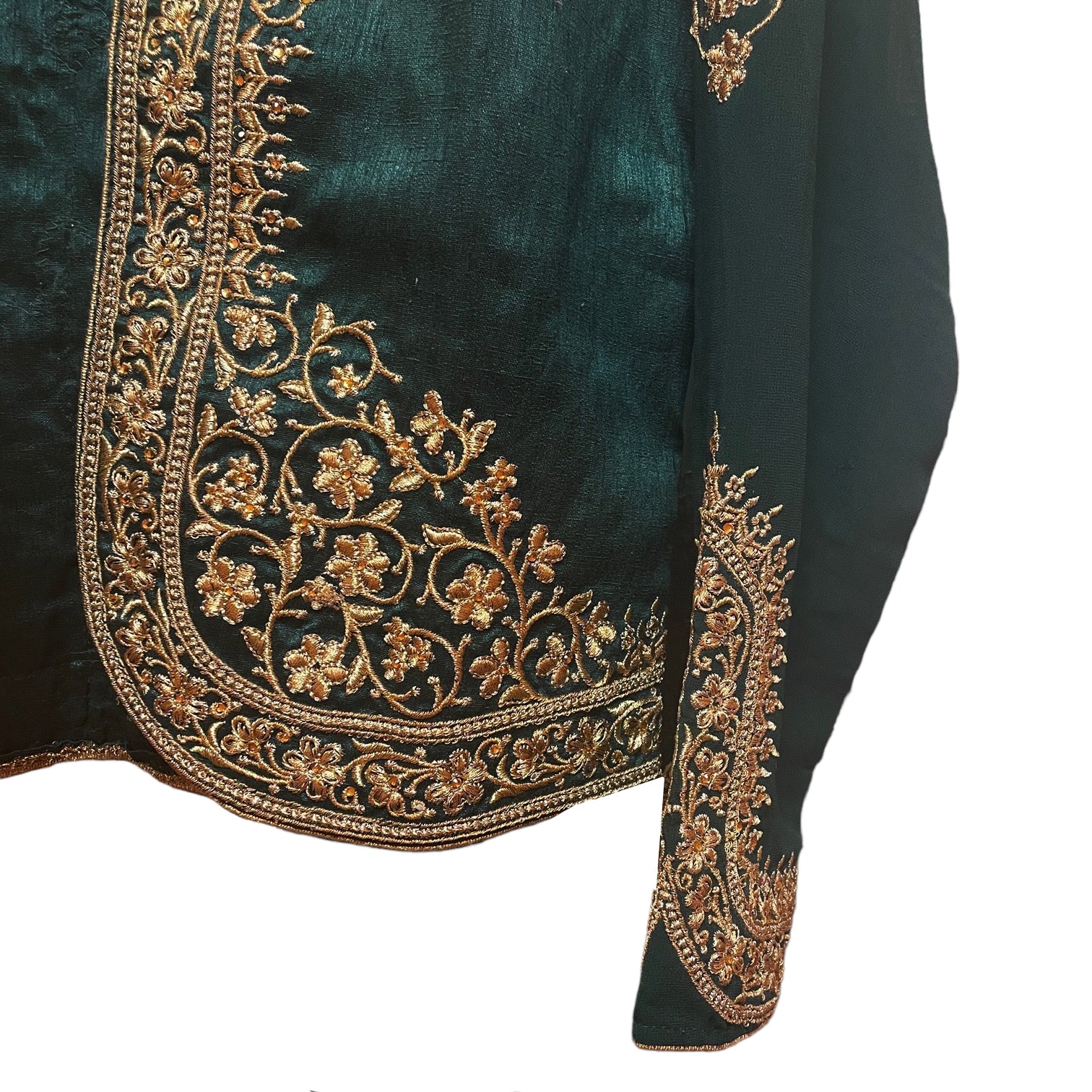 Dark Green Silk Jacket with Hand Embroidery - Vintage India NYC