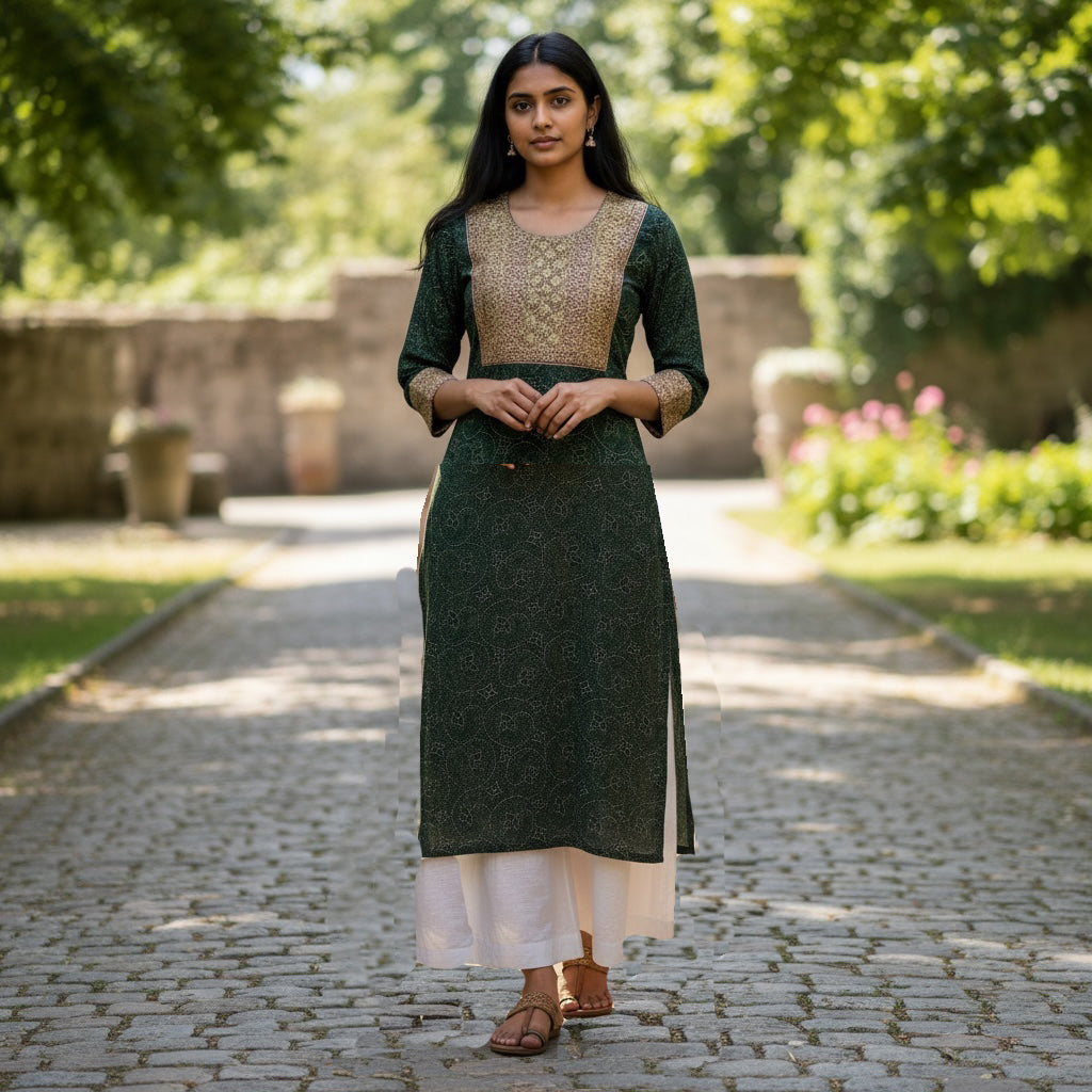 Dark Green Zardosi Embroidered Silk Kurta-Size 36
