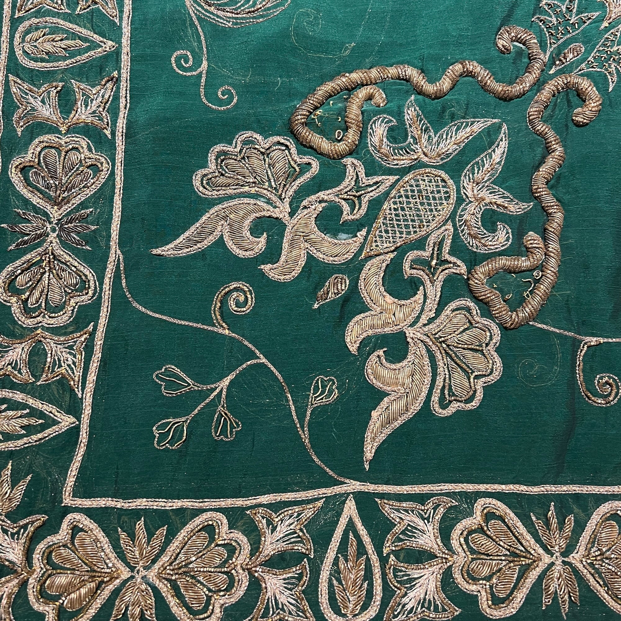 Dark Green Zardosi Heavy Work Dupatta - Vintage India NYC