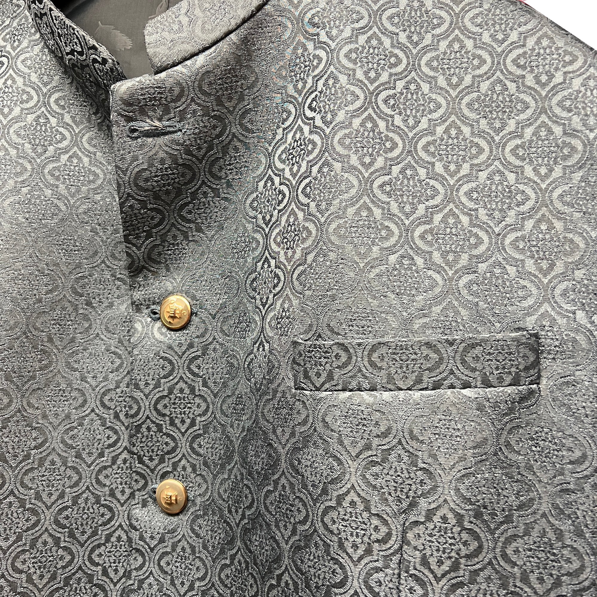 YD Grey Jacquard Jodhpuri Jacket - Vintage India NYC