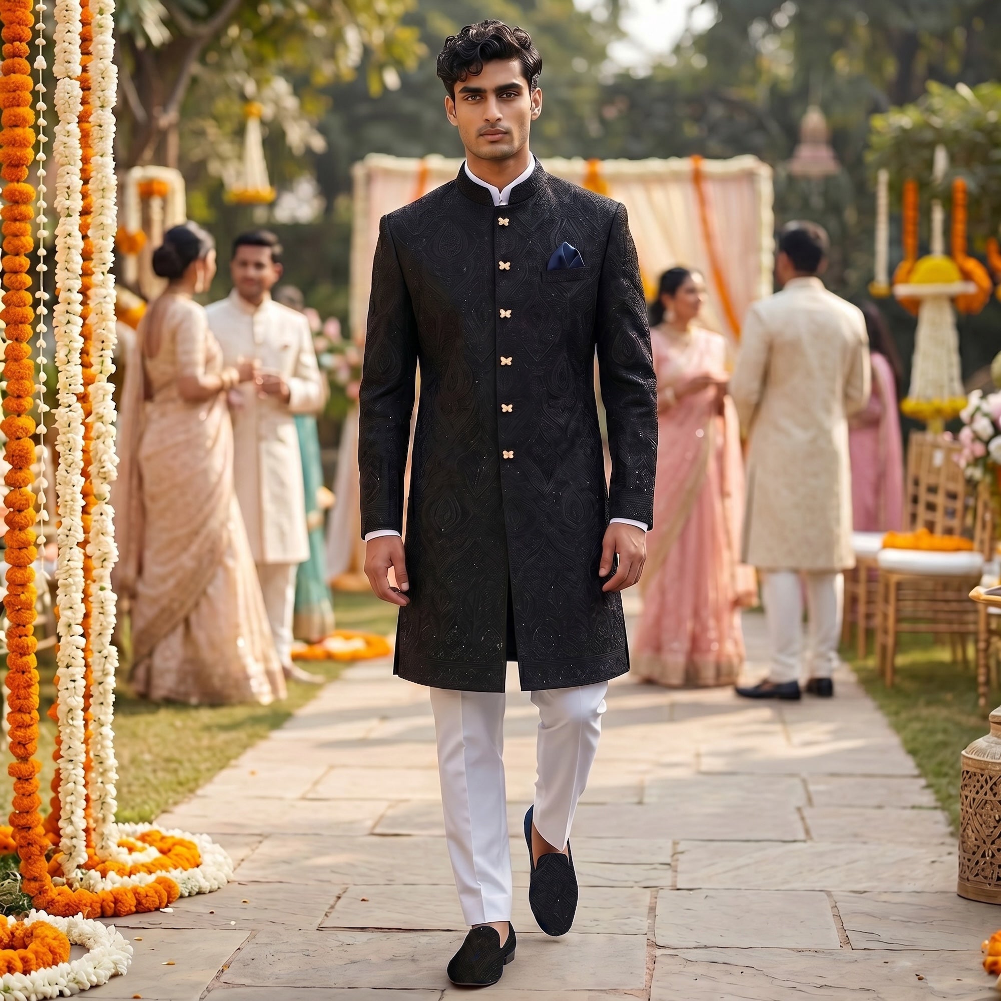 Dark Navy Paisley Sherwani