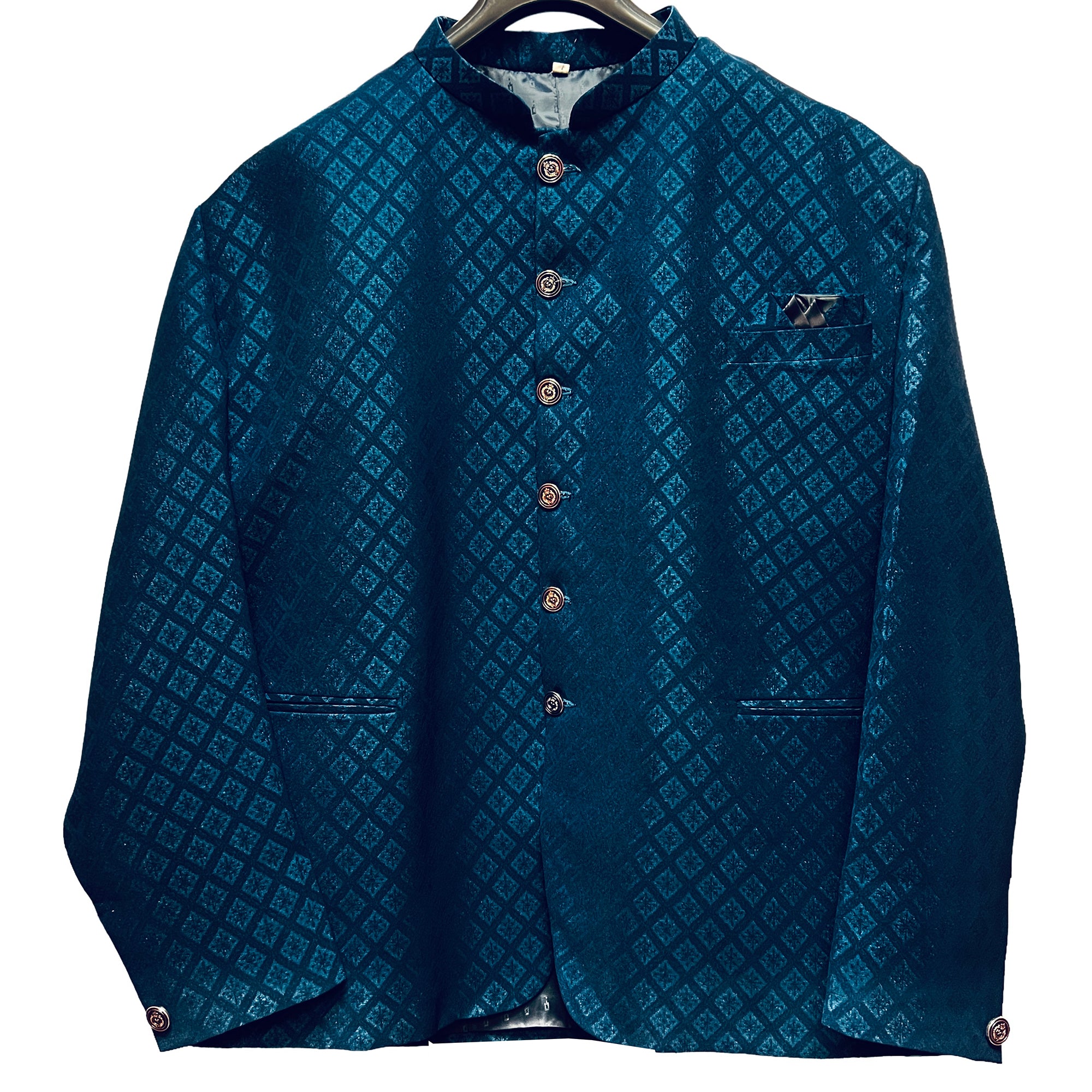 Deep Ocean Tile Jodhpuri Jacket - Vintage India NYC