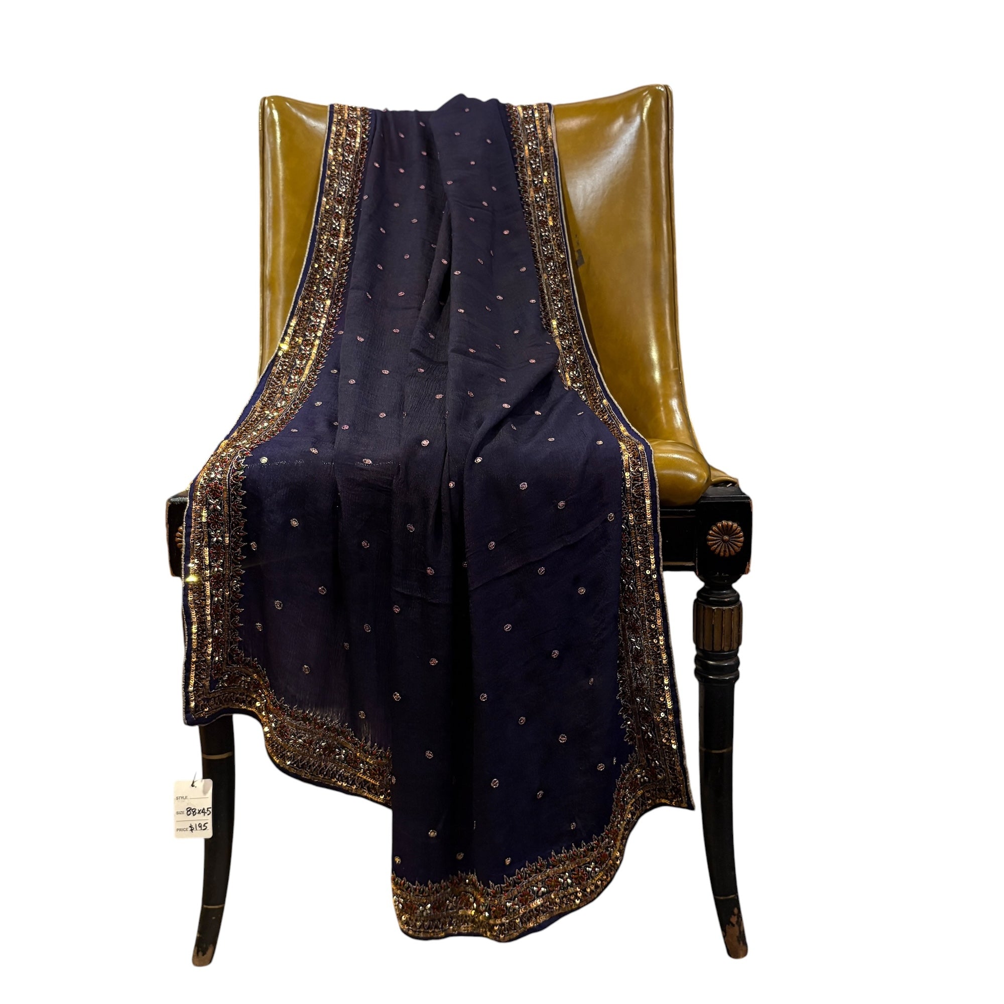 Deep Purple Embroidered Chiffon Silk Dupatta