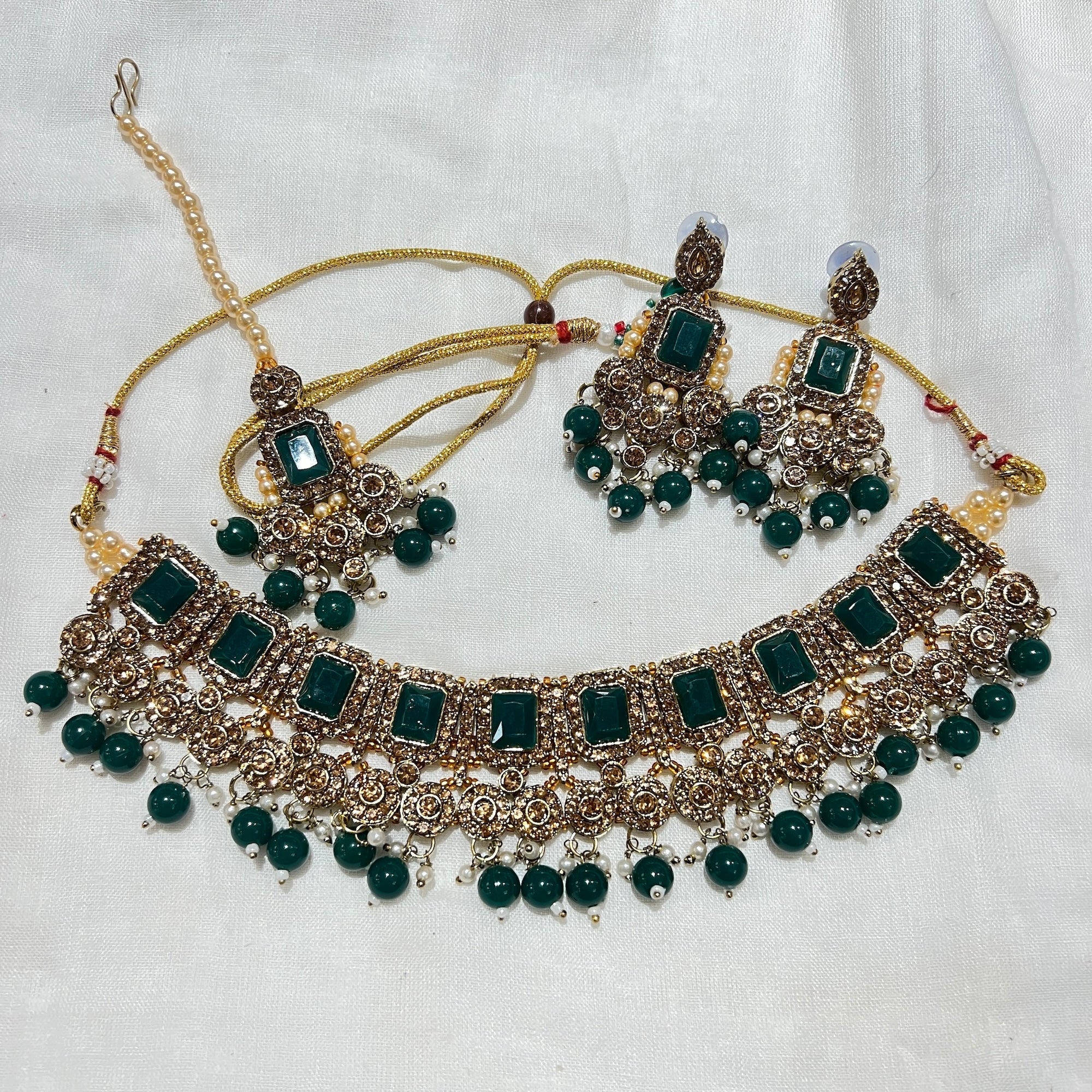 Oblong Gold Stone Necklace Set-11 Colors - Vintage India NYC