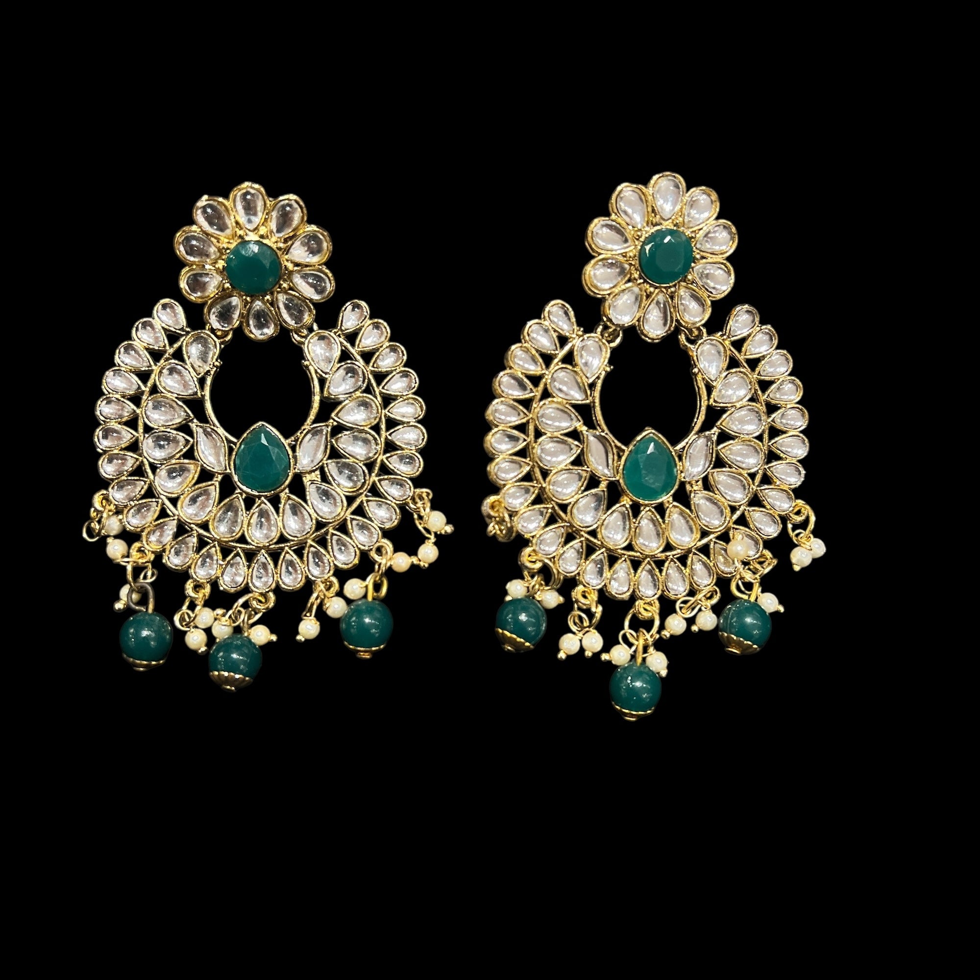 Dark Green Chandbali Earrings - Vintage India NYC