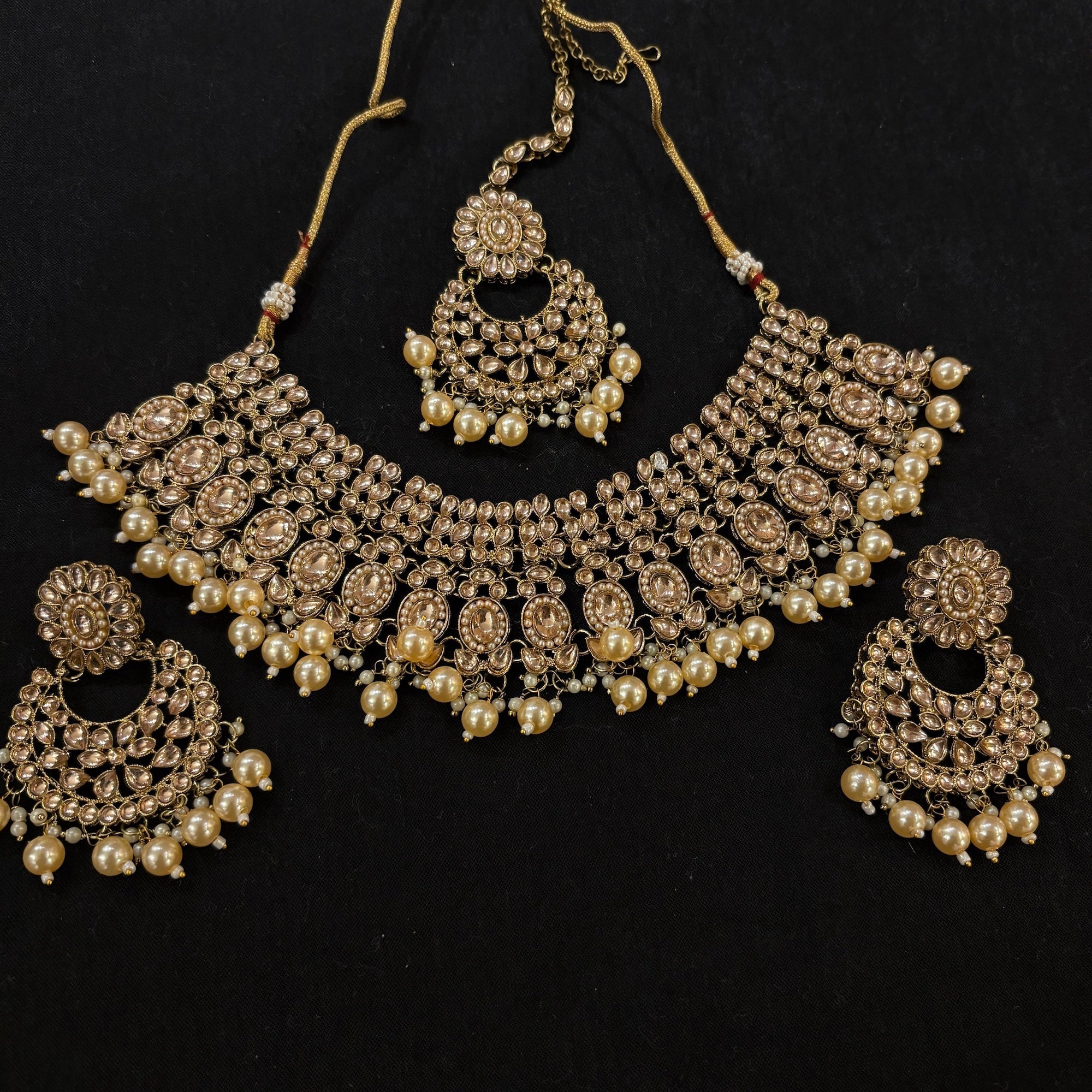 Gold Pearl Chandbali Necklace Sets - Vintage India NYC