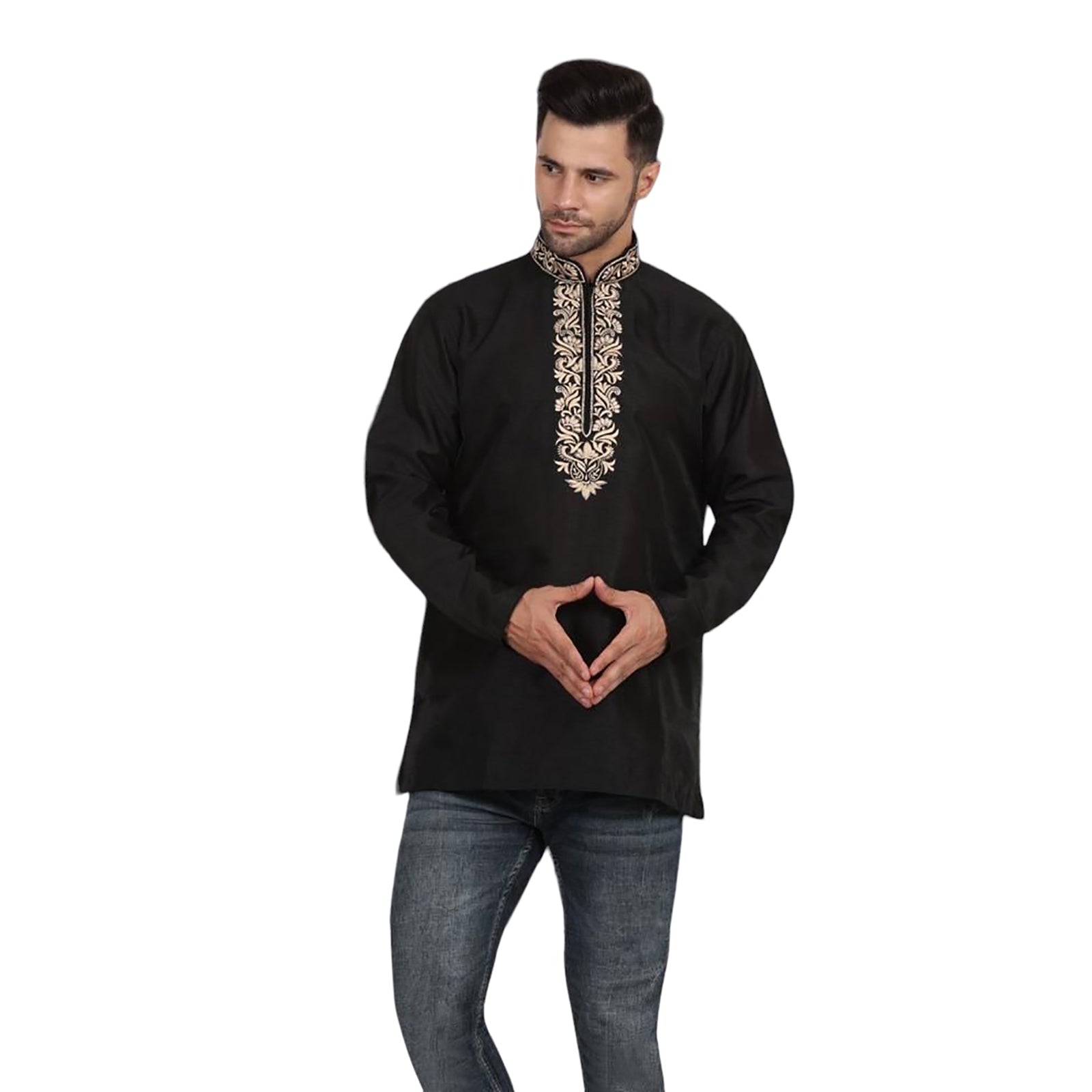 DT Black Embroidered Short Kurta - Vintage India NYC