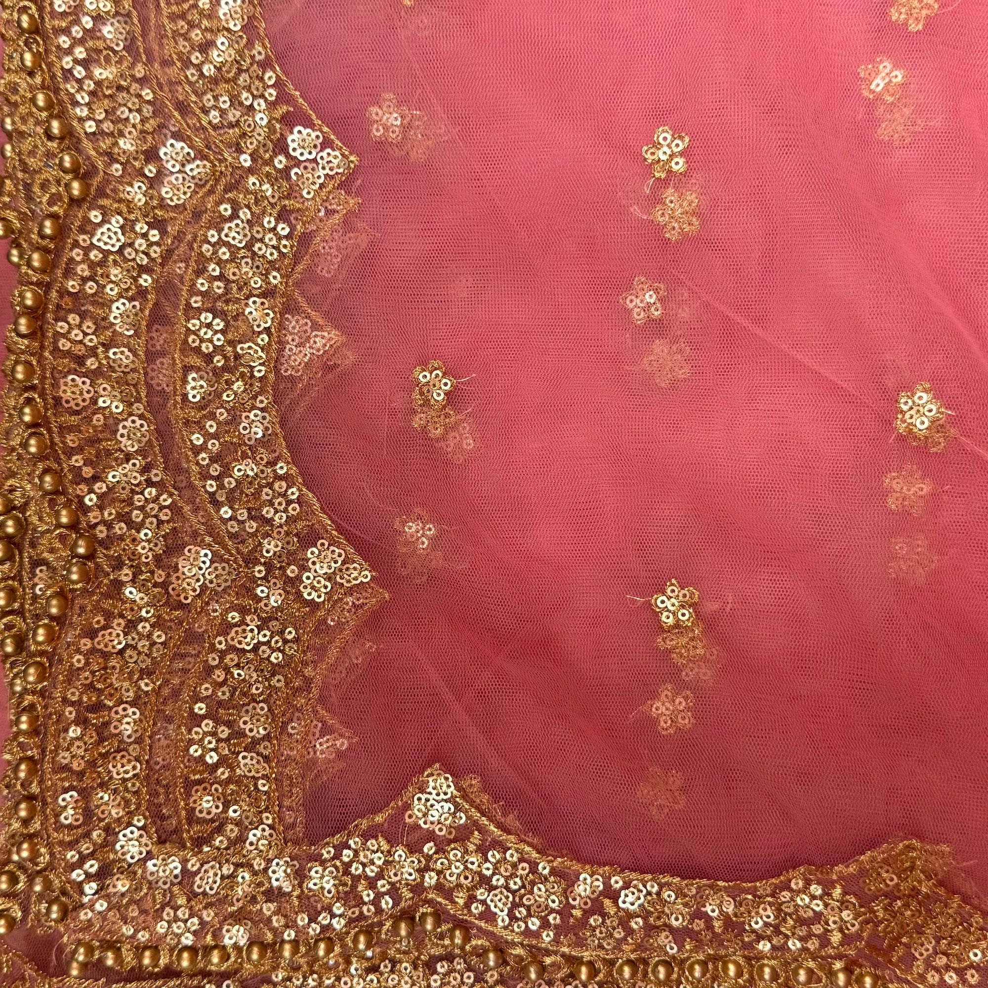 DT Gold Scallop Embroidered Dupatta - Vintage India NYC