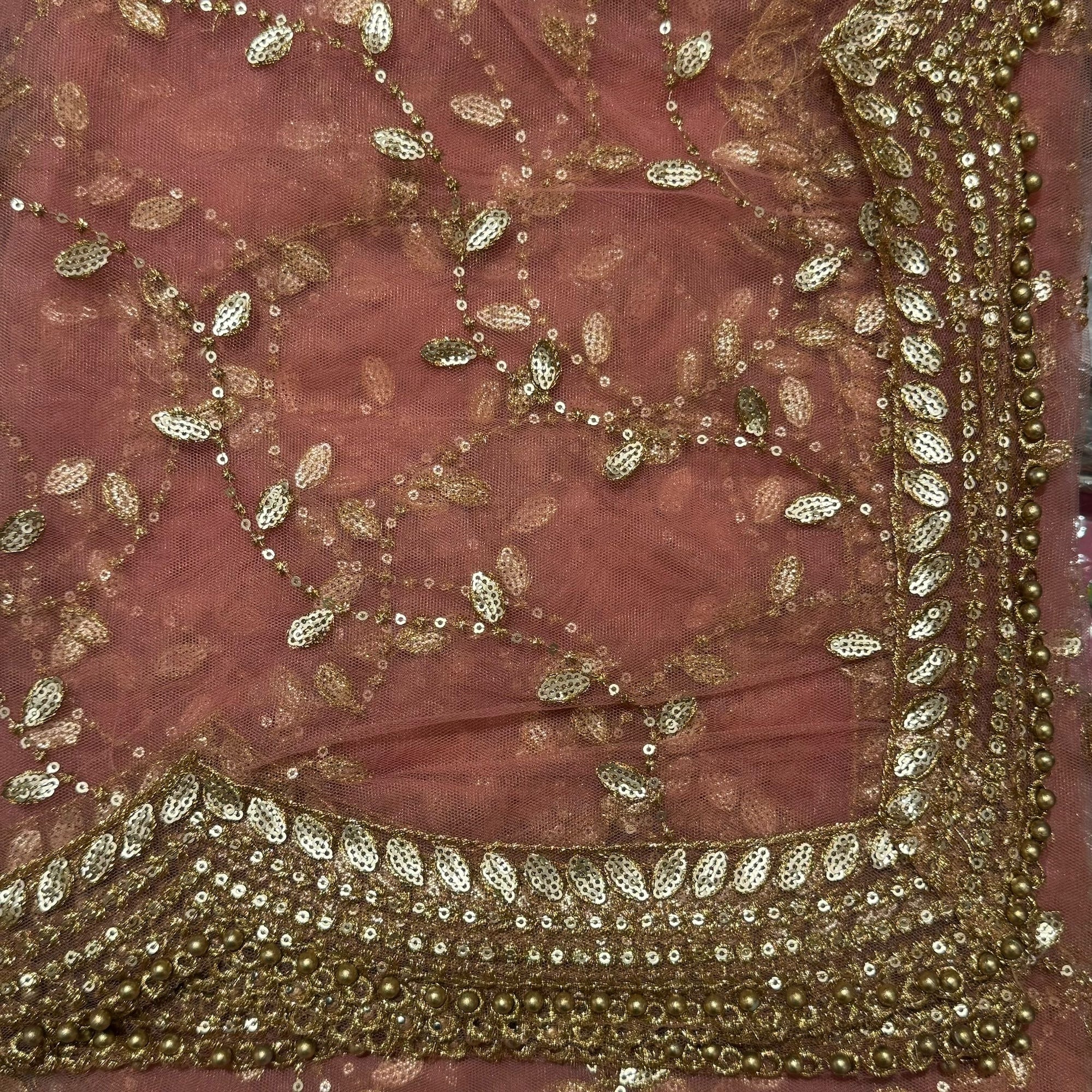 DT Gold Scallop Embroidered Dupatta - Vintage India NYC