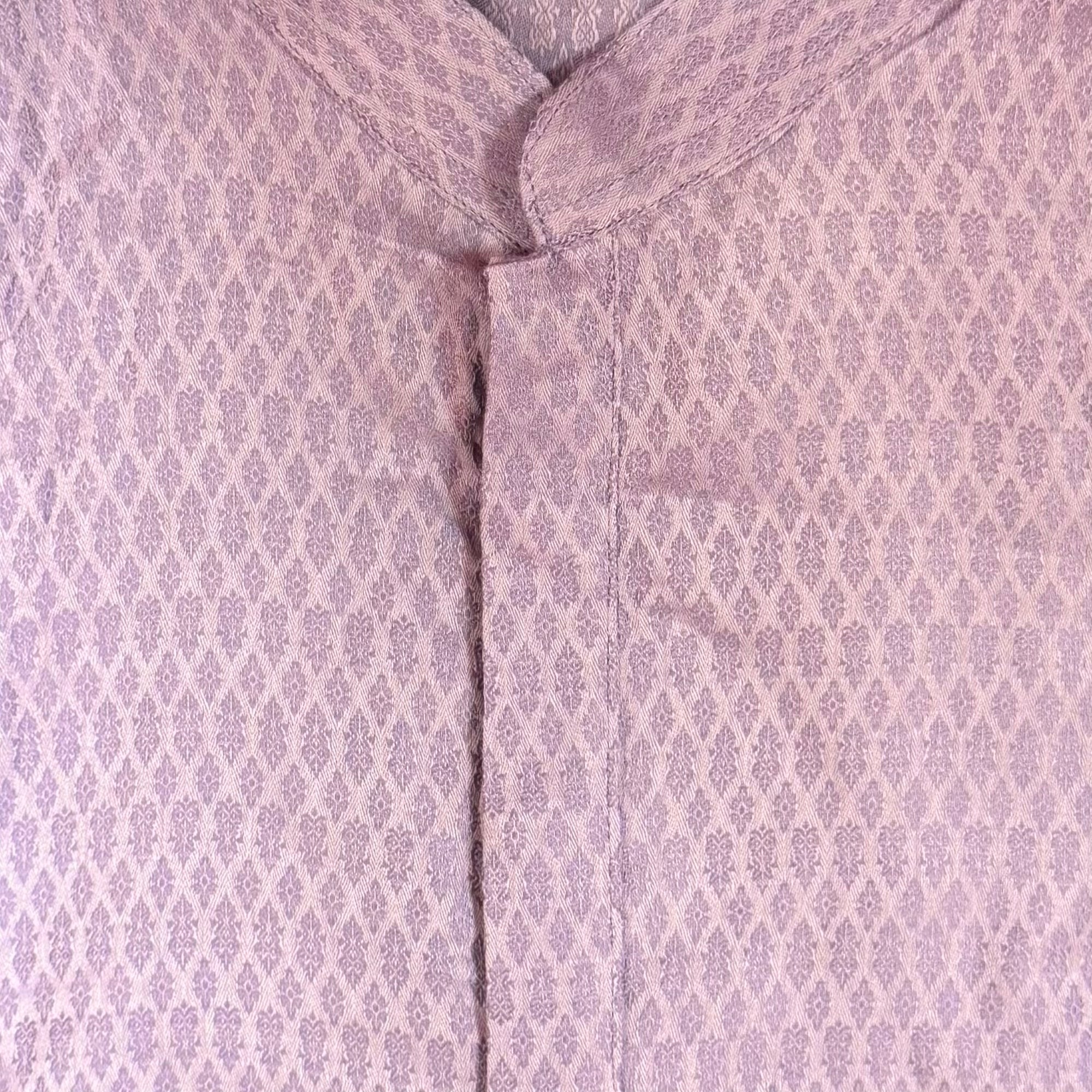 Jacquard Band Collar Short Kurta- Various Colors - Vintage India NYC