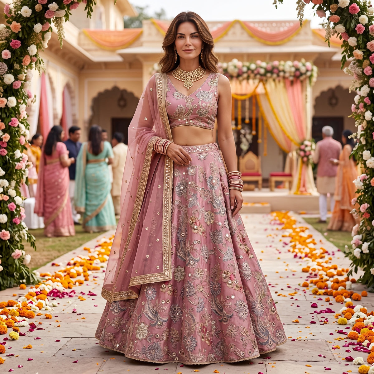 DT Dusty Rose Embroidered Lehengas