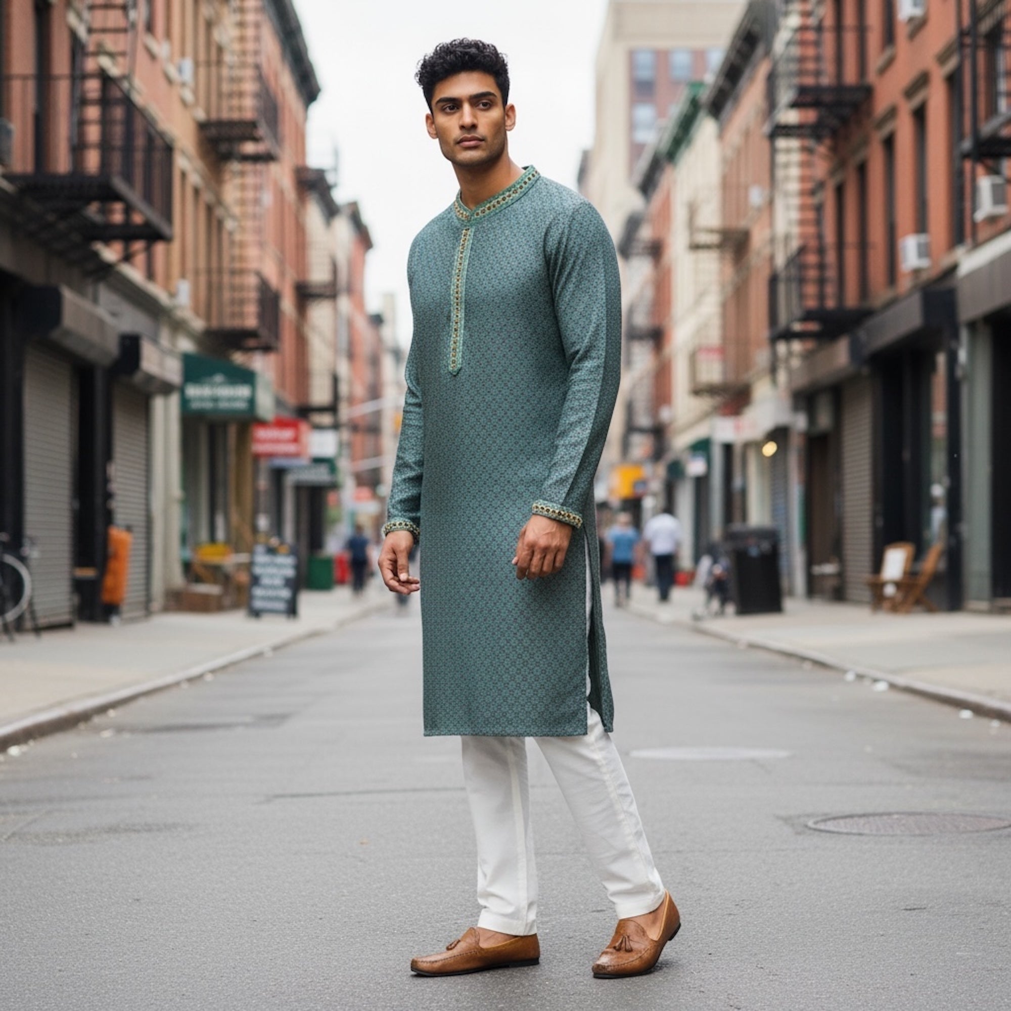 Scallop Jacquard Kurta w/ Handwork