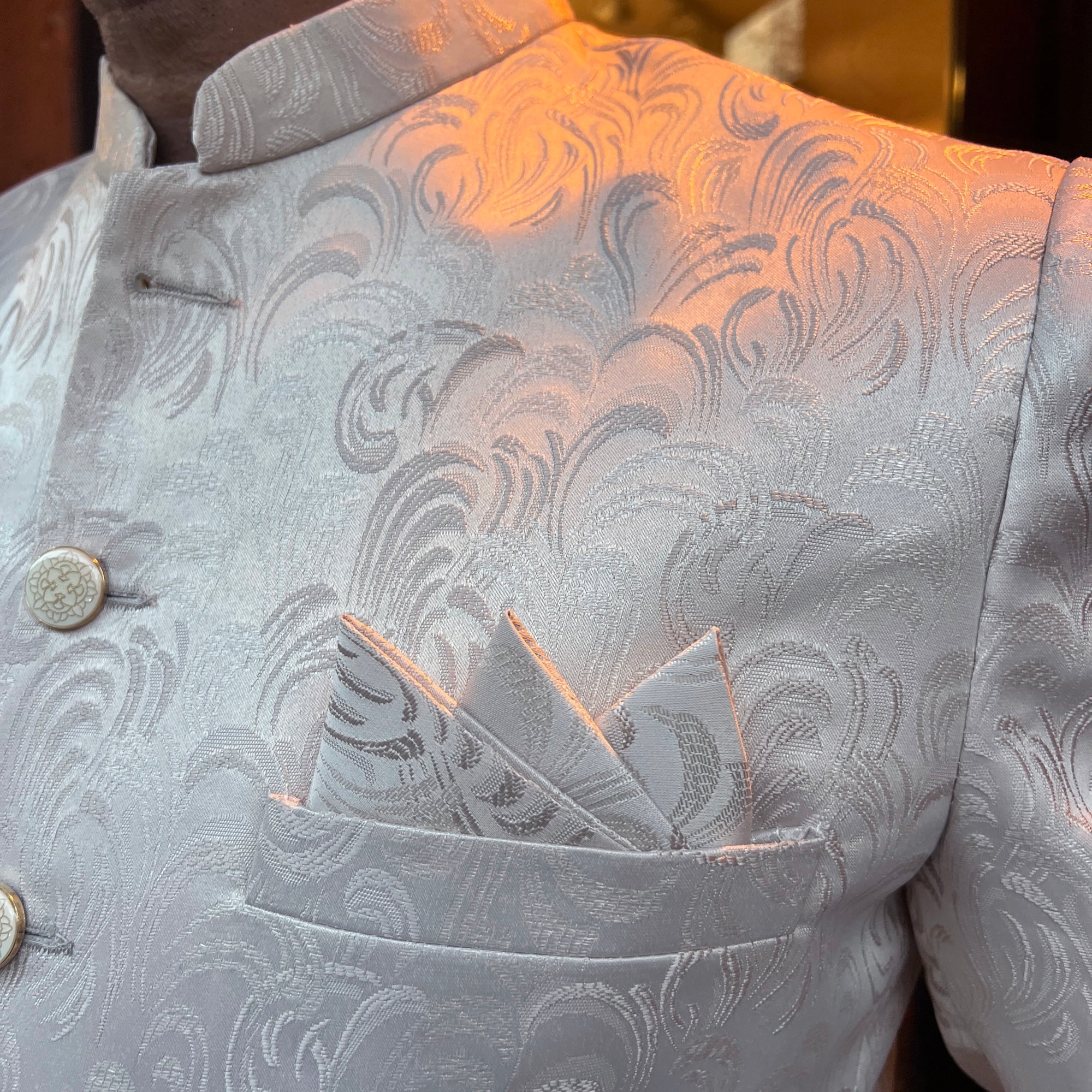 Ecru Swirl Jacquard Jodhpuri Jacket