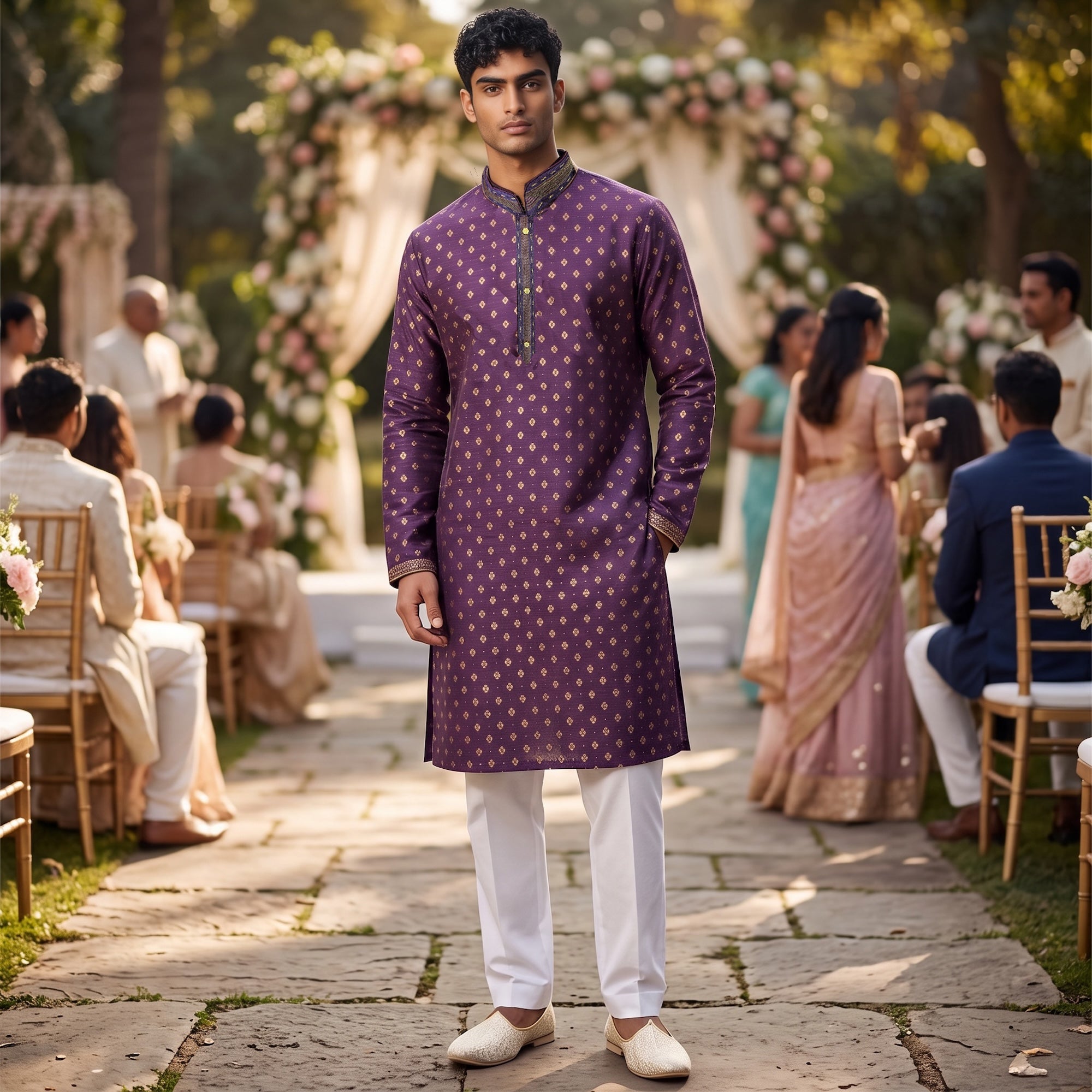 Small Buta Brocade Kurta-Colors