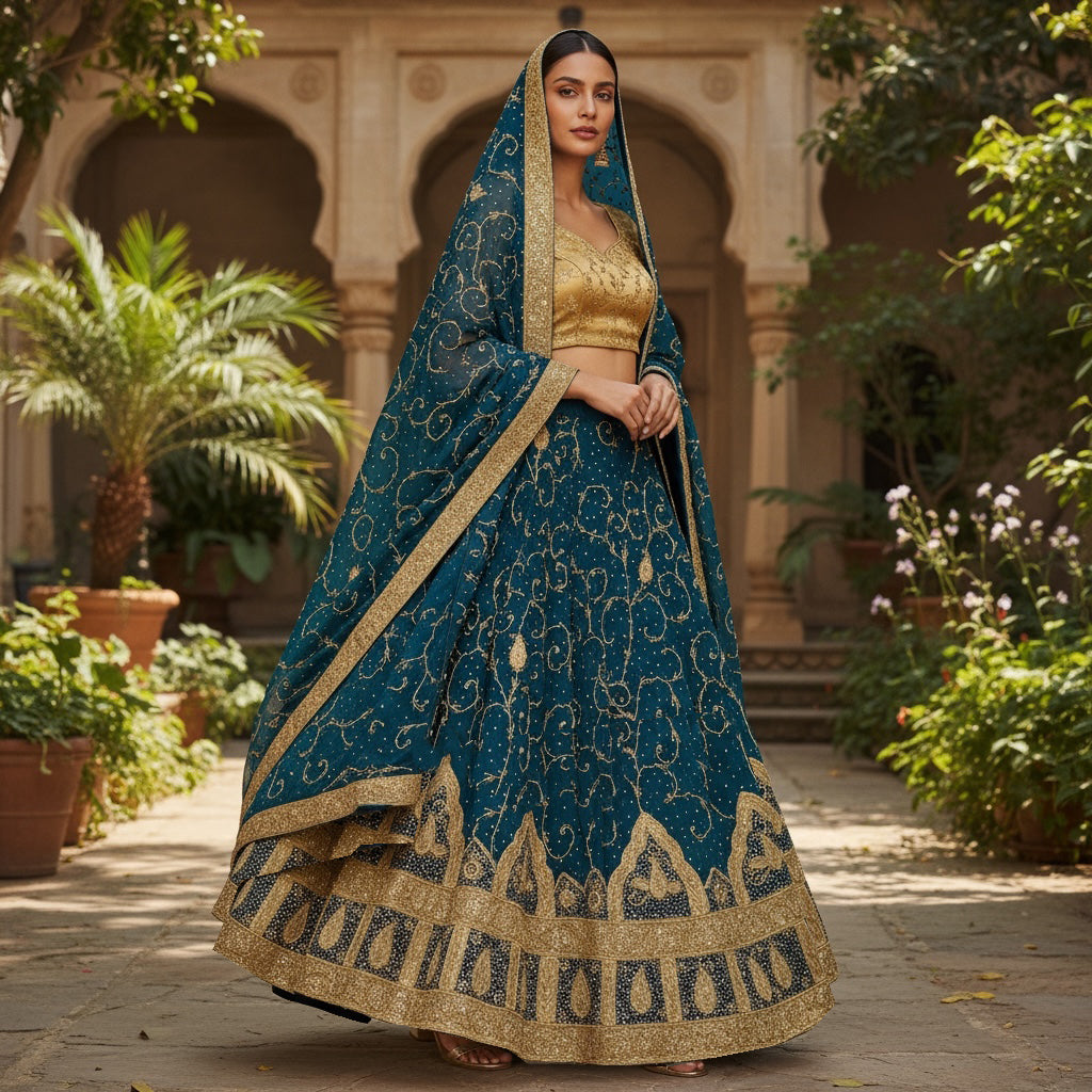 Vintage Firozi Lehenga Set