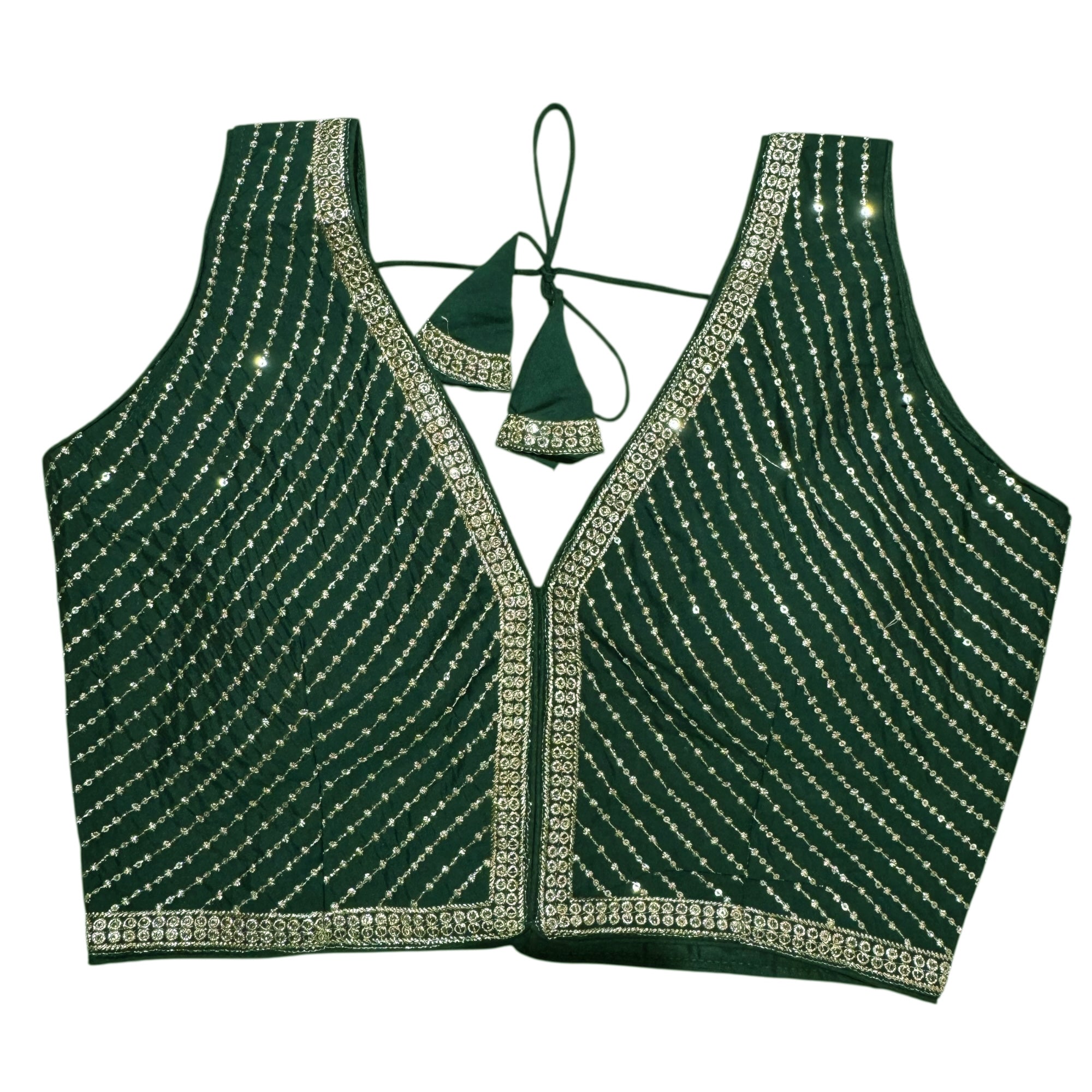 Sleeveless V Neck Sequin Choli Blouse -Size 38-Colors