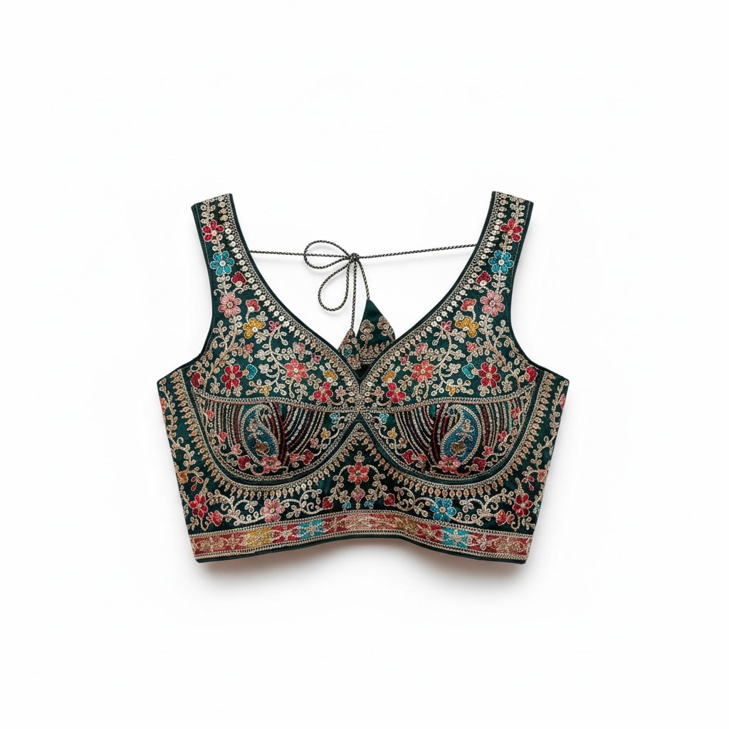 Embroidered Floral Choli Blouse-Colors - Vintage India NYC