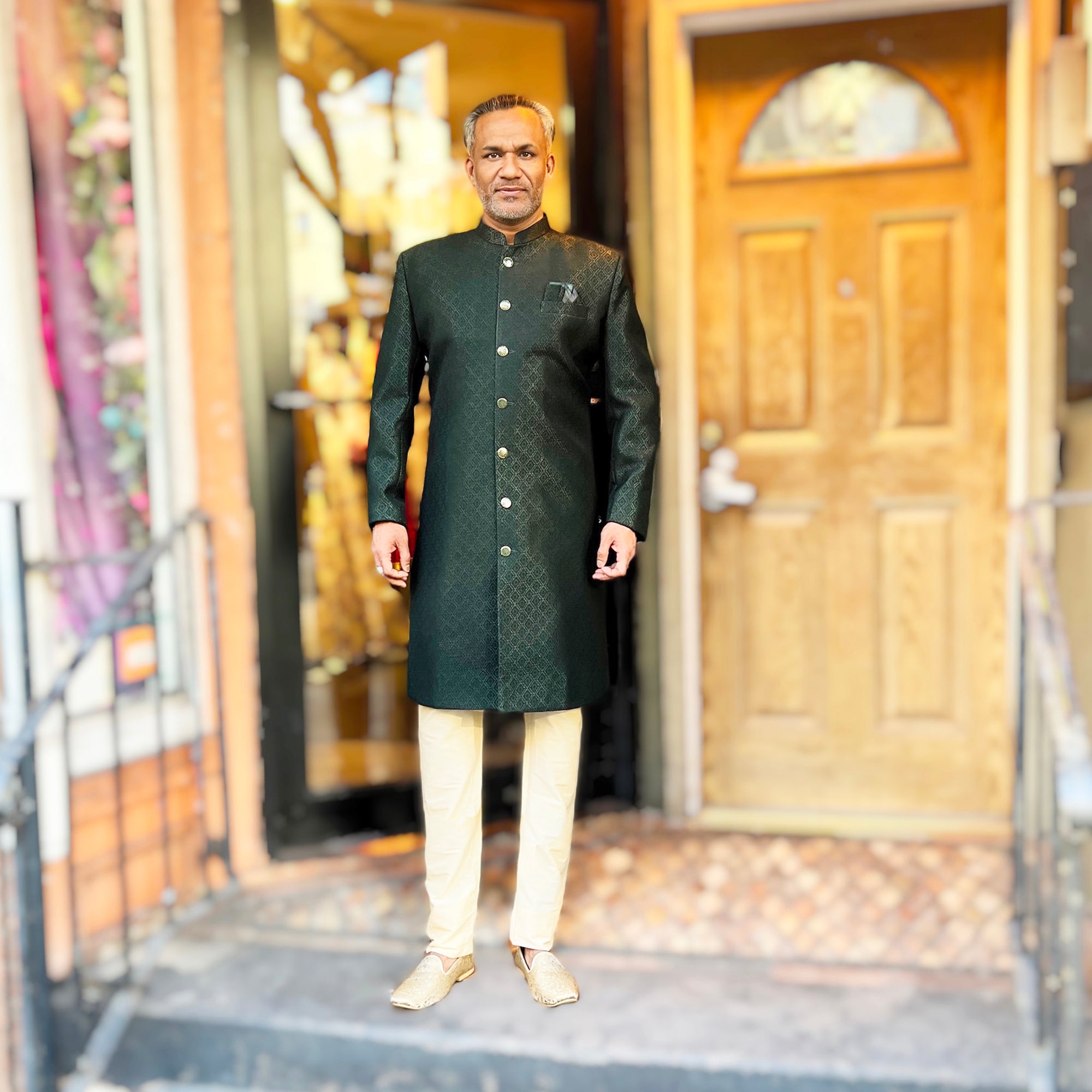 YD Forest Diamond Jacquard Sherwani - Vintage India NYC
