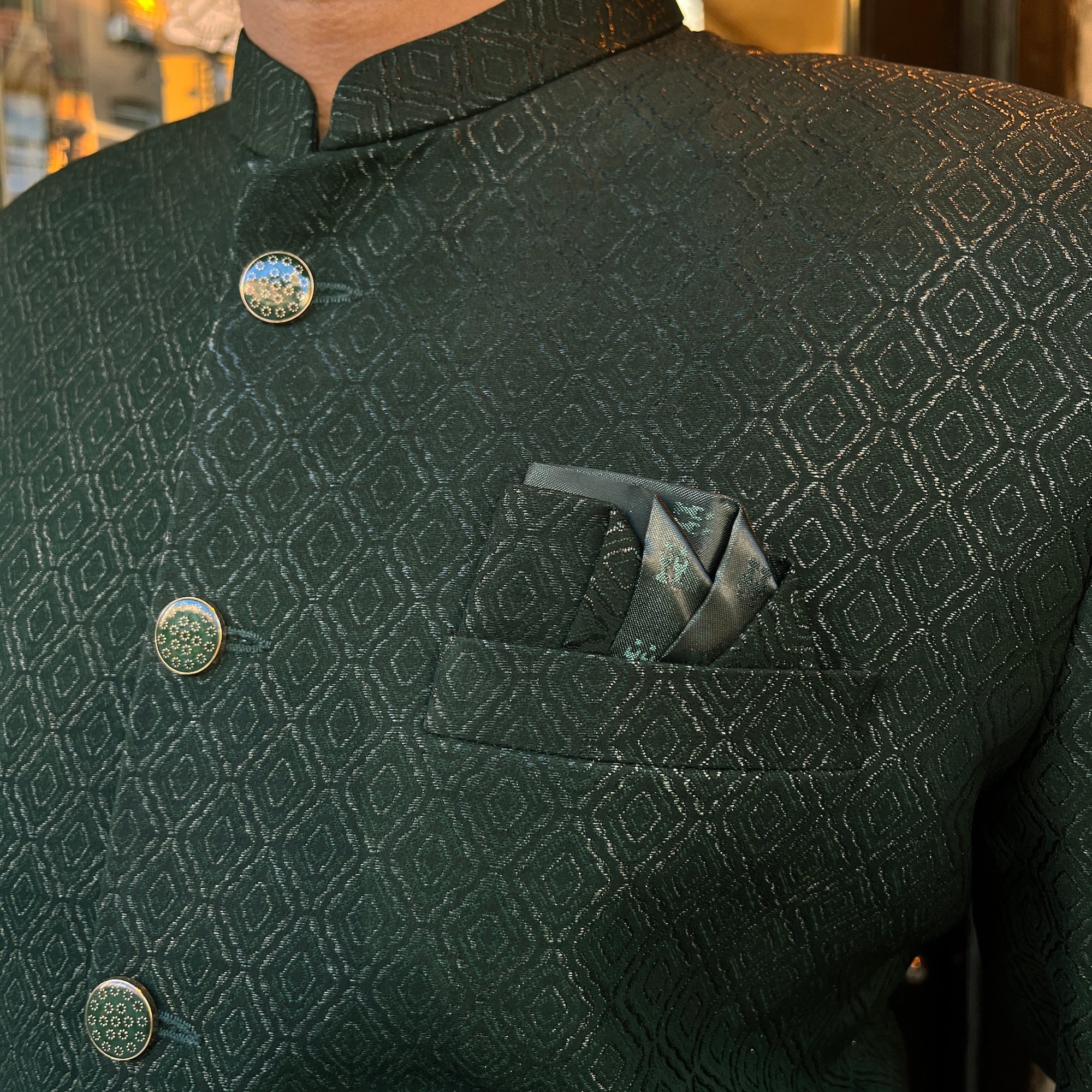 YD Forest Diamond Jacquard Sherwani - Vintage India NYC