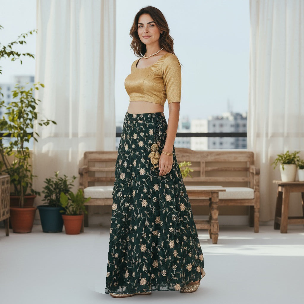 Embroidered Floral Lehengas-Short-3 Colors - Vintage India NYC