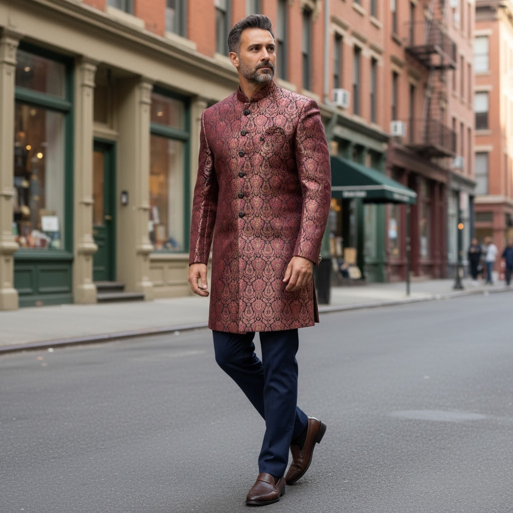 Fuchsia & Navy Paisley Sherwani