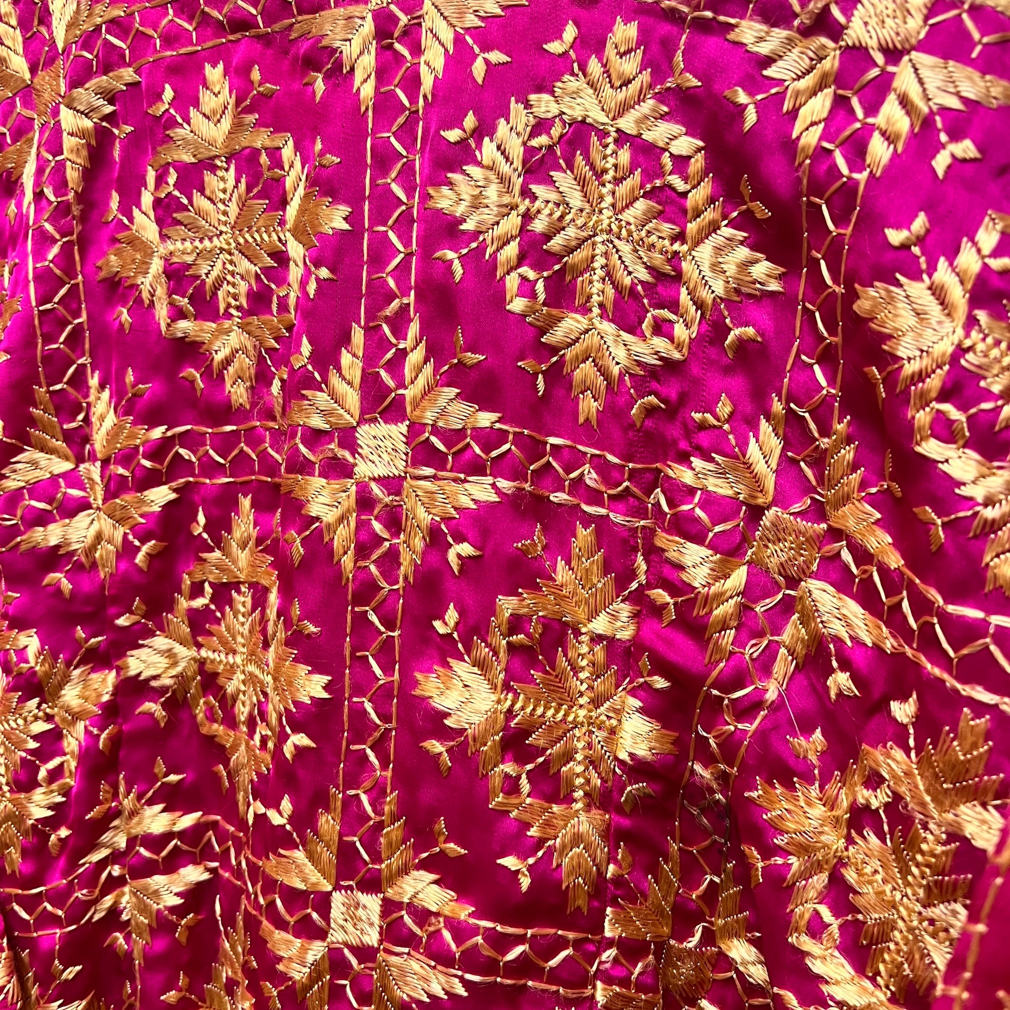 Pure Silk Fuchsia & Gold Phukari Kurti - Vintage India NYC