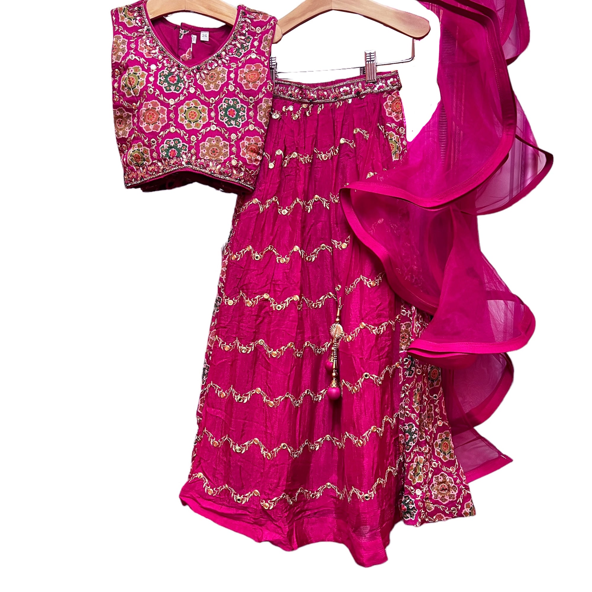 Girls Lehenga Set-Fuchsia Georgette - Vintage India NYC