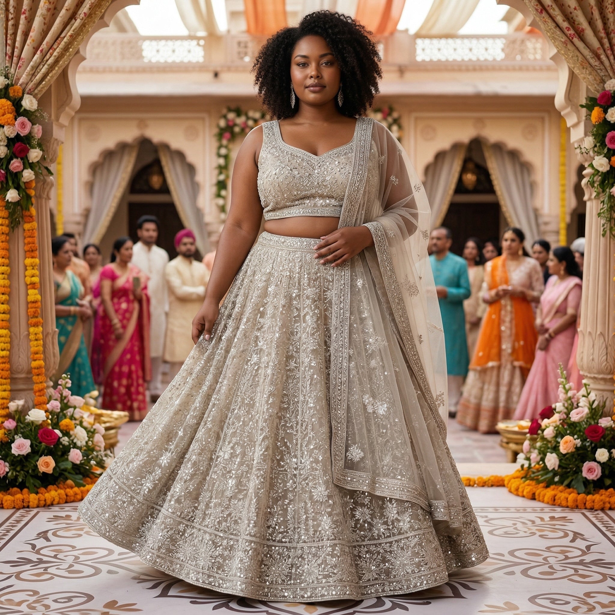 Plus Size Embroidered Lehenga Sets-Colors - Vintage India NYC