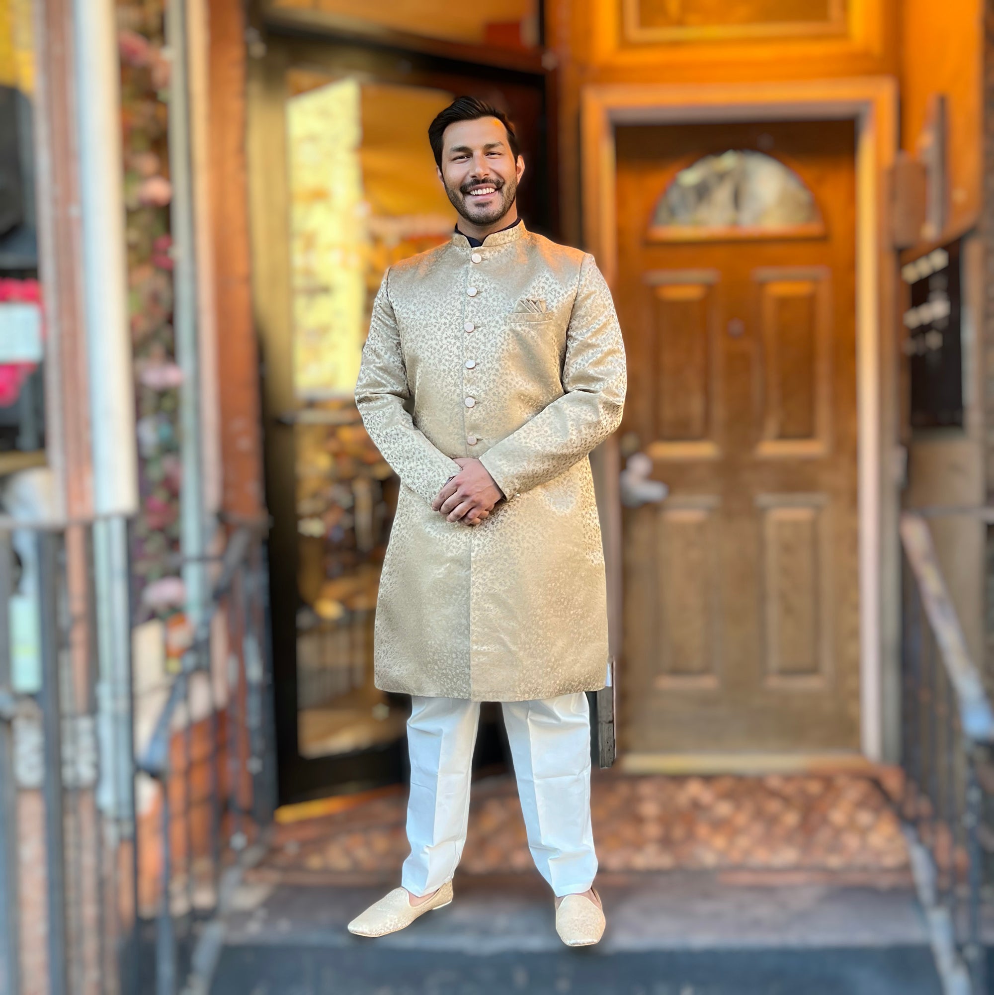 Floral Jacquard Sherwani Size 44-2 Colors - Vintage India NYC