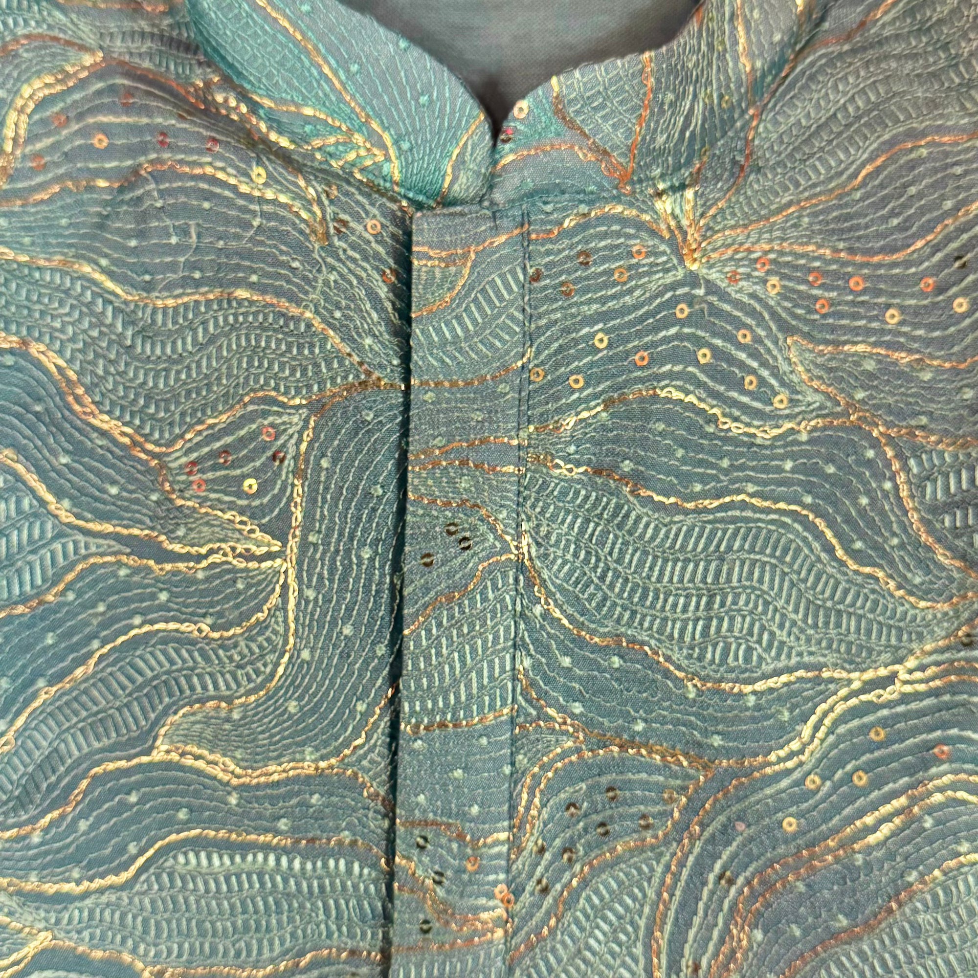 Gold Embroidered Aqua Kurta - Vintage India NYC