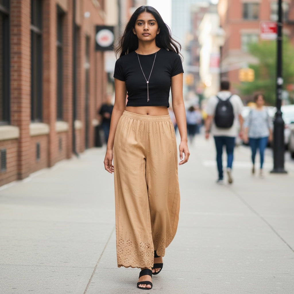 Embroidered Wide leg Pants- Colors