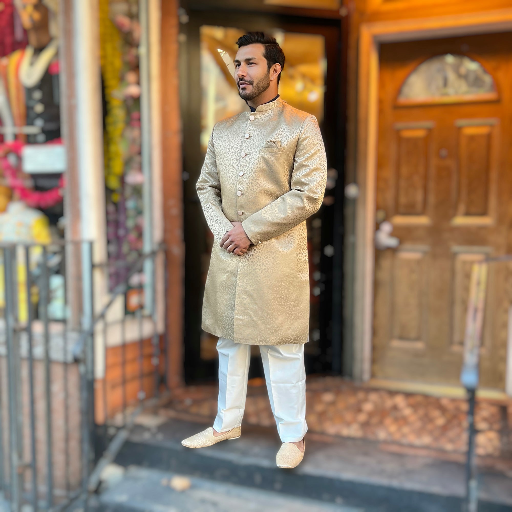 Floral Jacquard Sherwani Size 44-2 Colors - Vintage India NYC