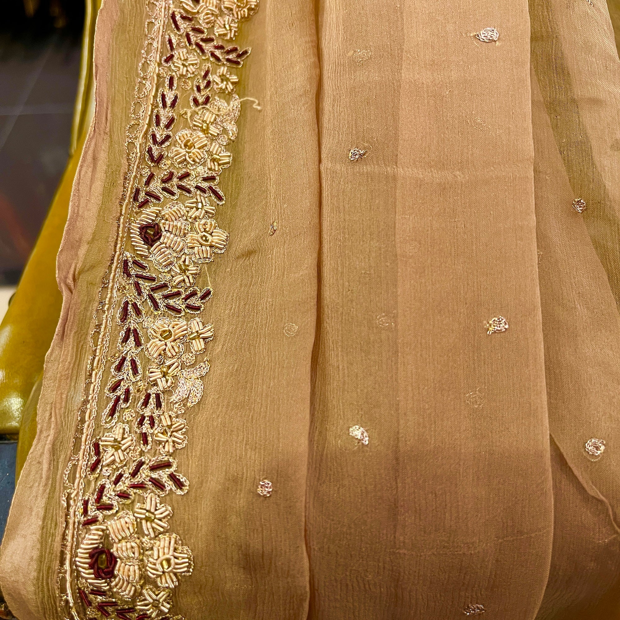 Gold & Maroon Zardosi Dupatta 9029 - Vintage India NYC