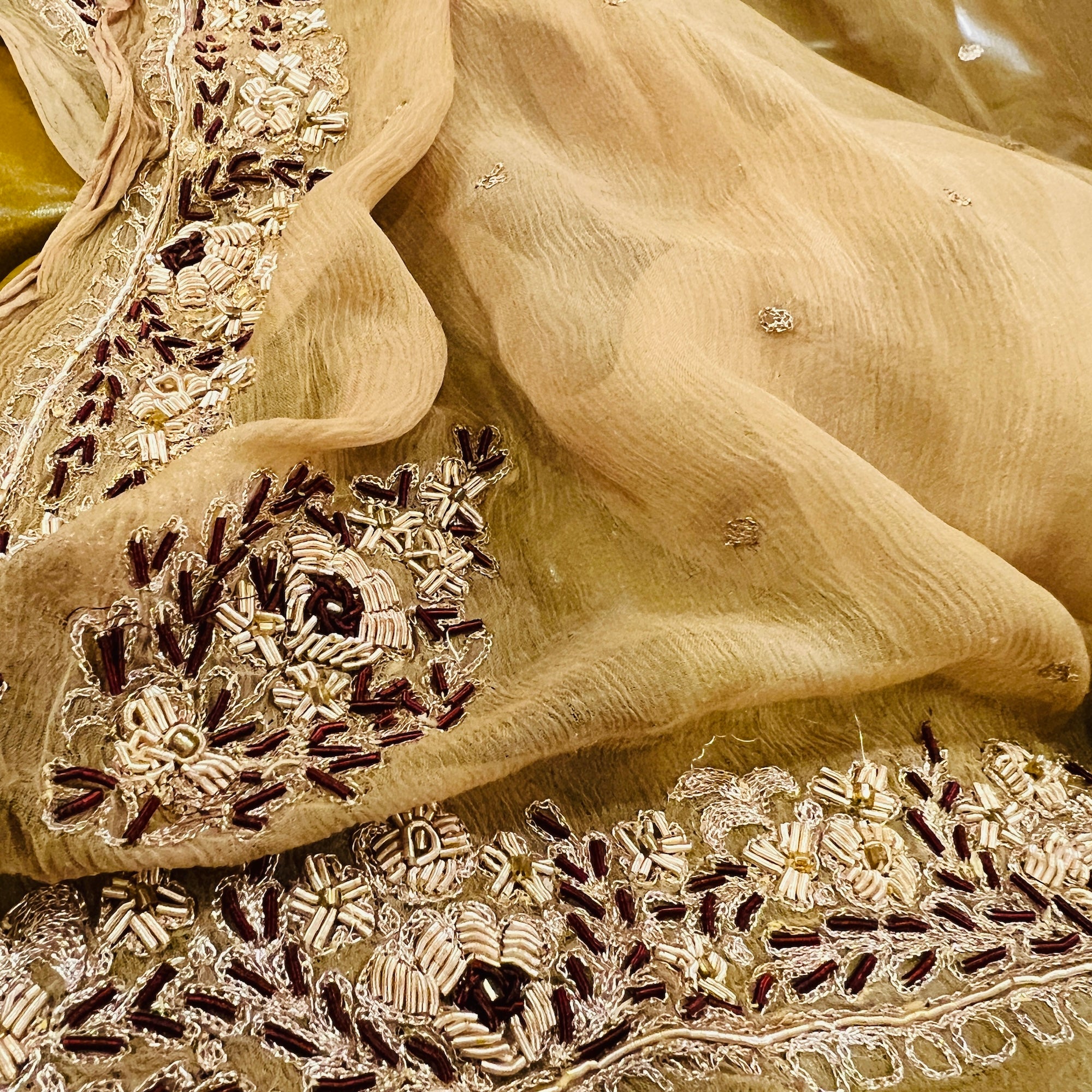 Gold & Maroon Zardosi Dupatta 9029 - Vintage India NYC